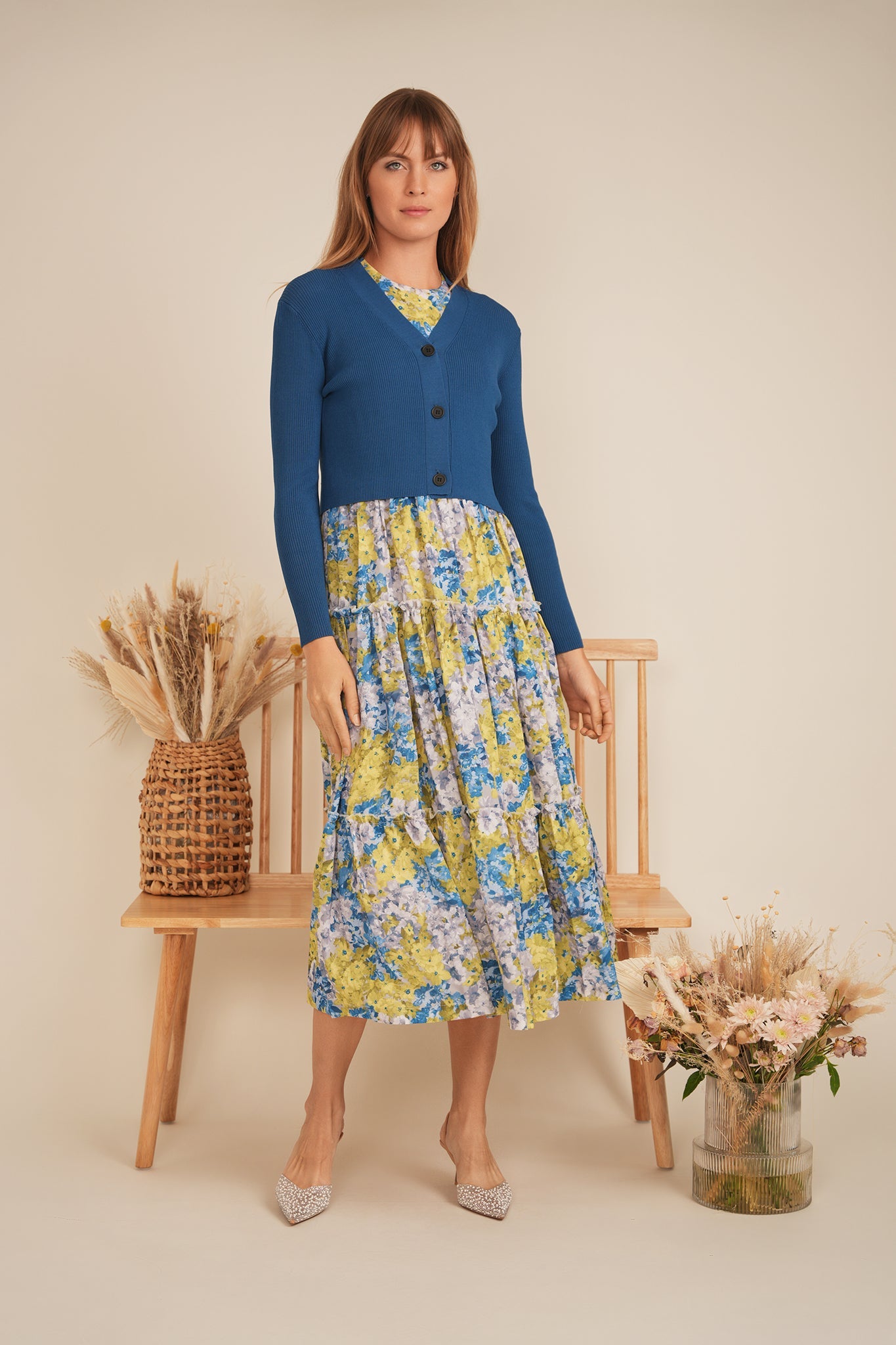 Printed Satin Jumper Cardigan Set