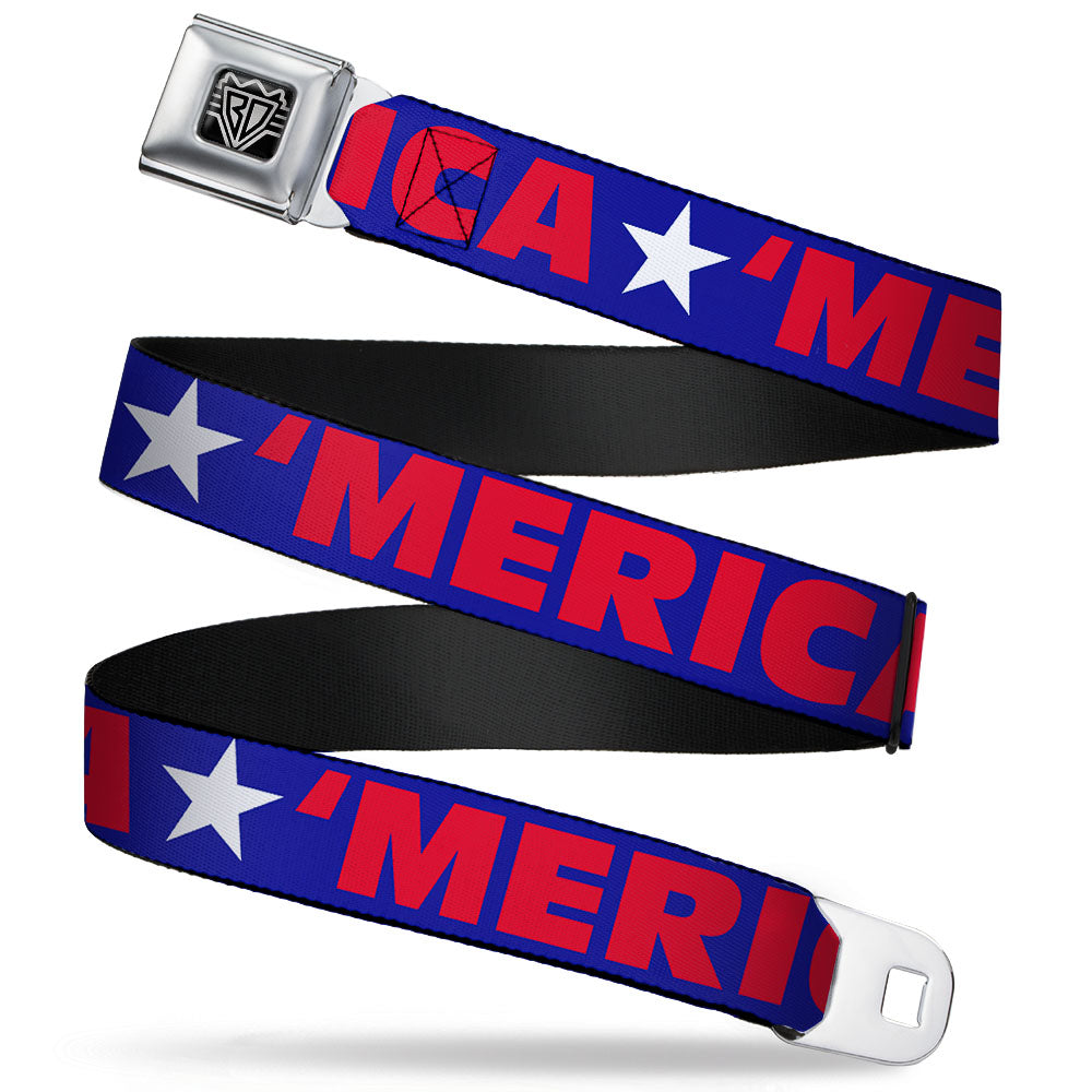 BD Wings Logo CLOSE-UP Full Color Black Silver Seatbelt Belt - &amp;#39;MERICA/Star Blue/Red/White Webbing