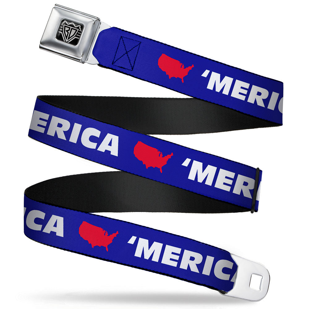 BD Wings Logo CLOSE-UP Full Color Black Silver Seatbelt Belt - &amp;#39;MERICA/USA Silhouette Blue/White/Red Webbing