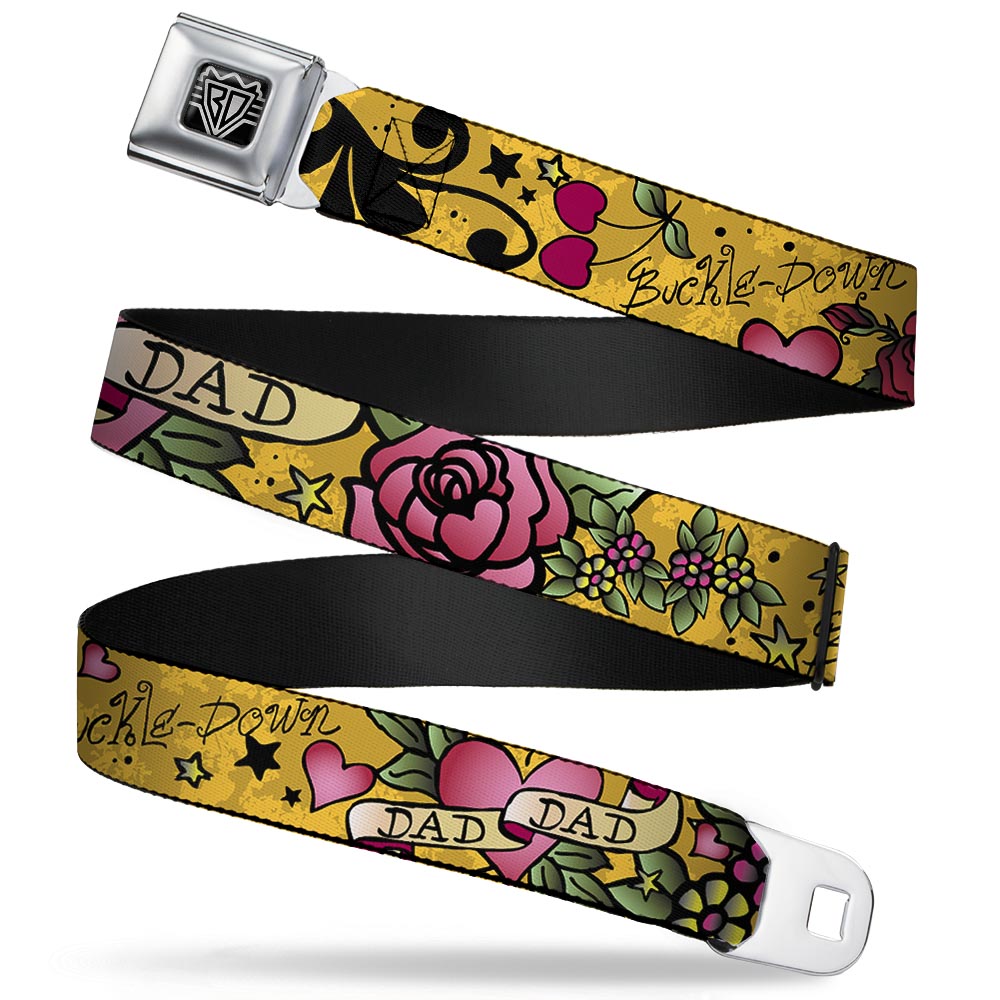 BD Wings Logo CLOSE-UP Full Color Black Silver Seatbelt Belt - Dad &amp;amp; Dad Yellow Webbing