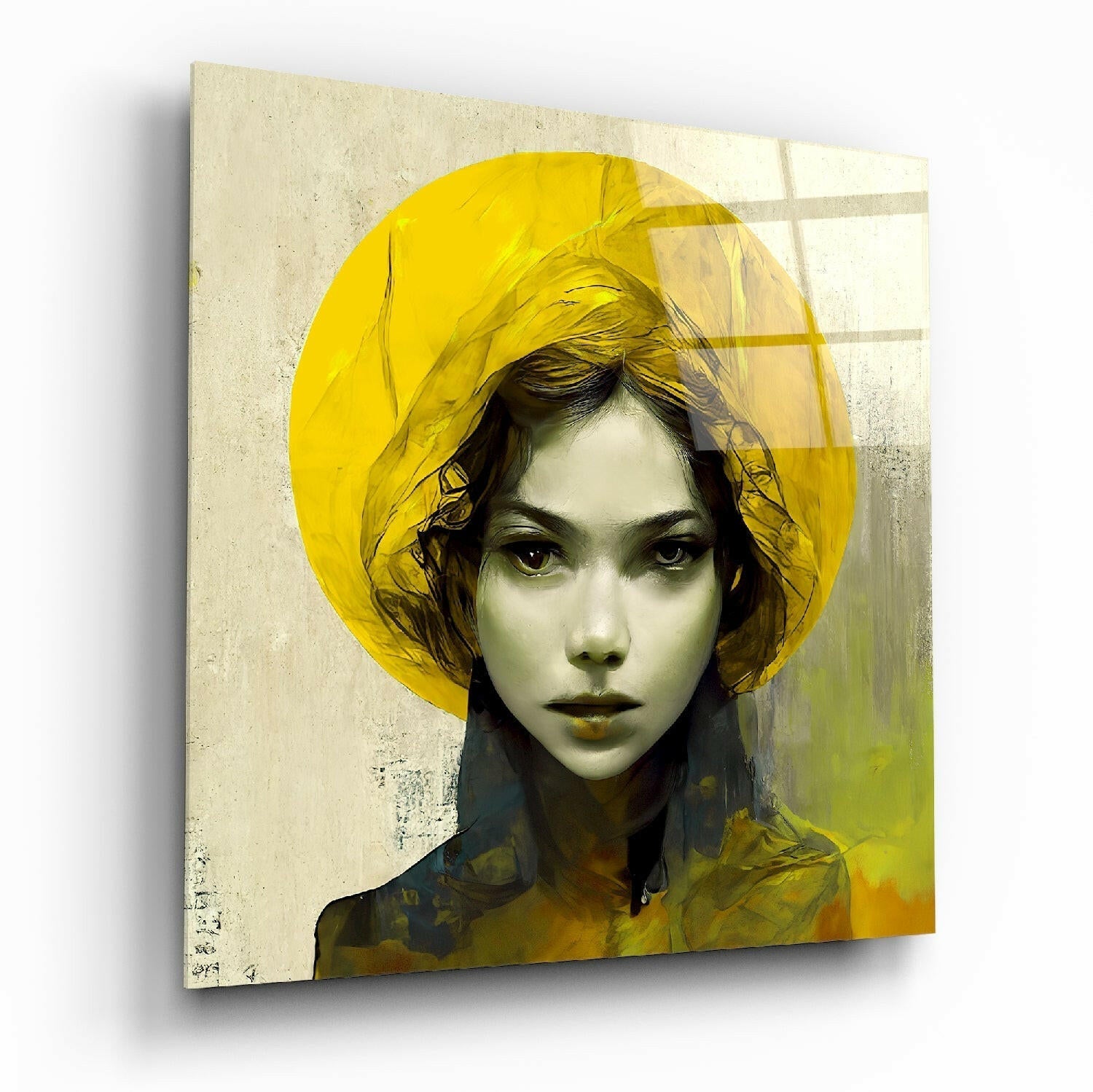 Yellow Hat Glass Wall Art  || Designer Collection