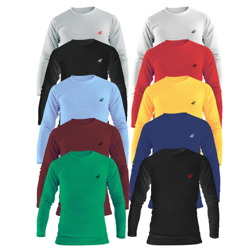Mens Long Sleeve Shirt w Horse Emblem  6/12 Pack 100% Cotton 10+ Colors Assorted