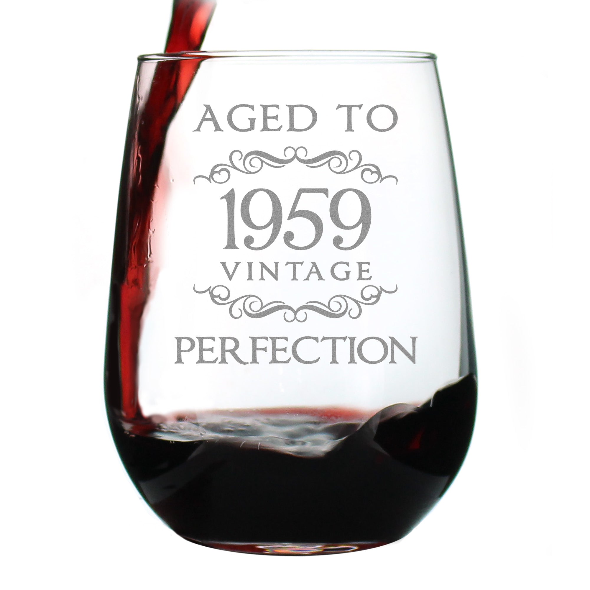 Aged to Perfection 1959 - Stemless Wine Glass - Gift for Men and Women Turning 65
