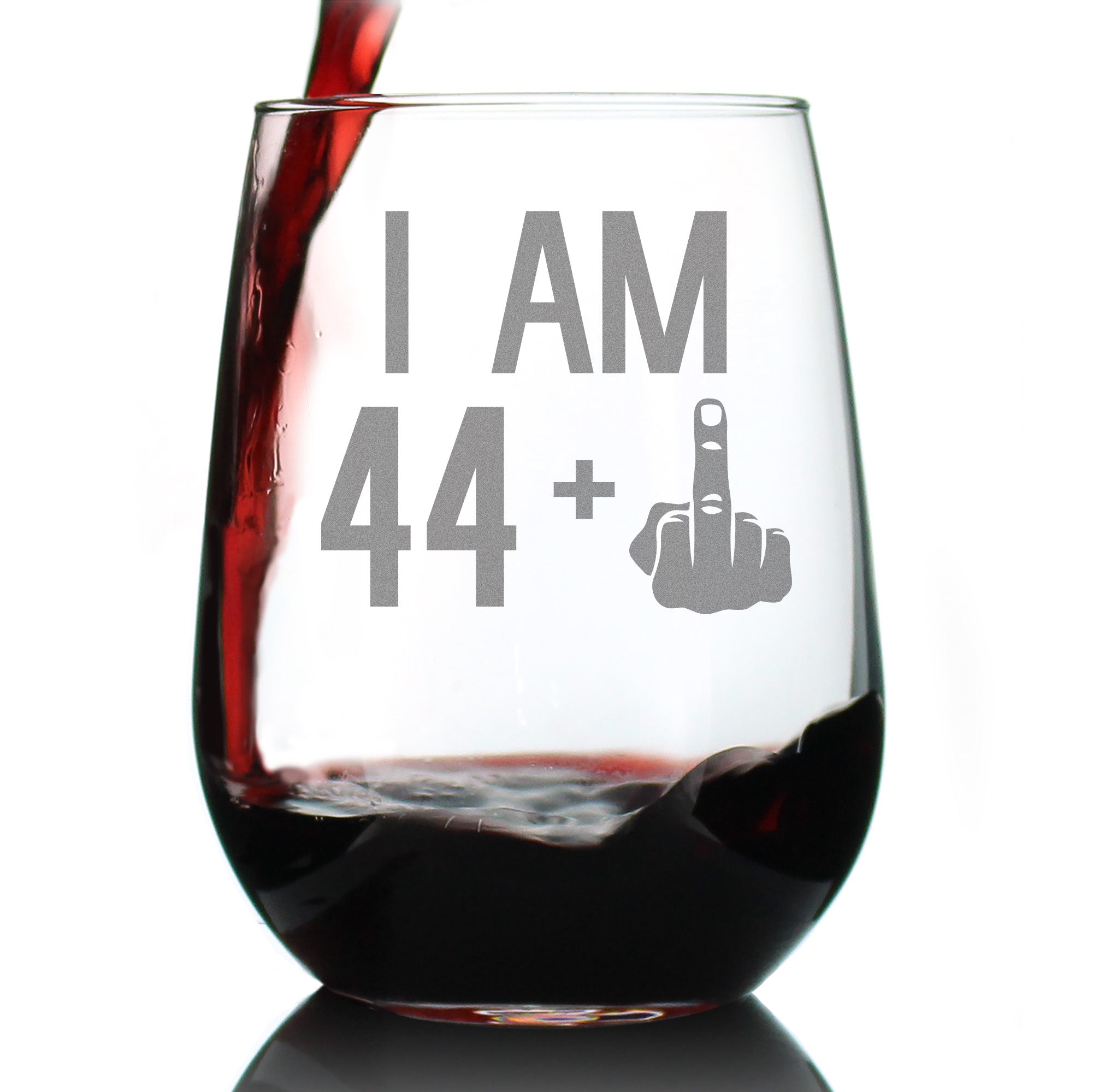 44 + 1 Middle Finger - 45th Birthday Stemless Wine Glass for Women &amp;amp; Men - Cute Funny Wine Gift Idea - Unique Personalized Bday Glasses for Mom, Dad, Friend Turning 45 - Drinking Party Decoration