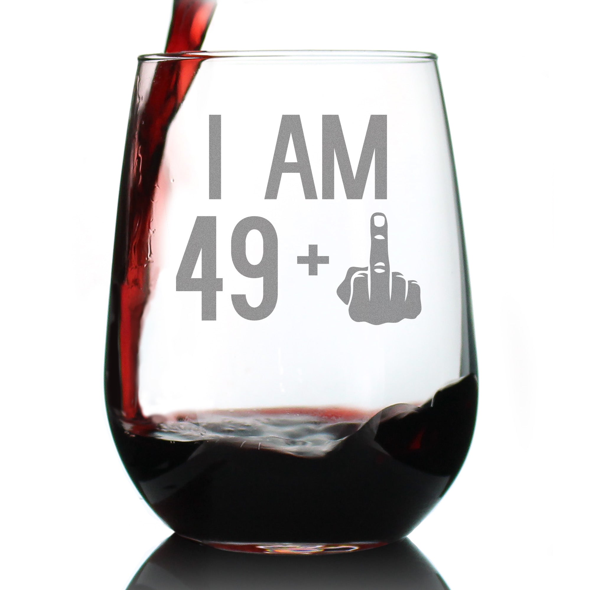 49 + 1 Middle Finger - 50th Birthday Stemless Wine Glass for Women &amp;amp; Men - Cute Funny Wine Gift Idea - Unique Personalized Bday Glasses for Best Friend Turning 50 - Drinking Party Decoration