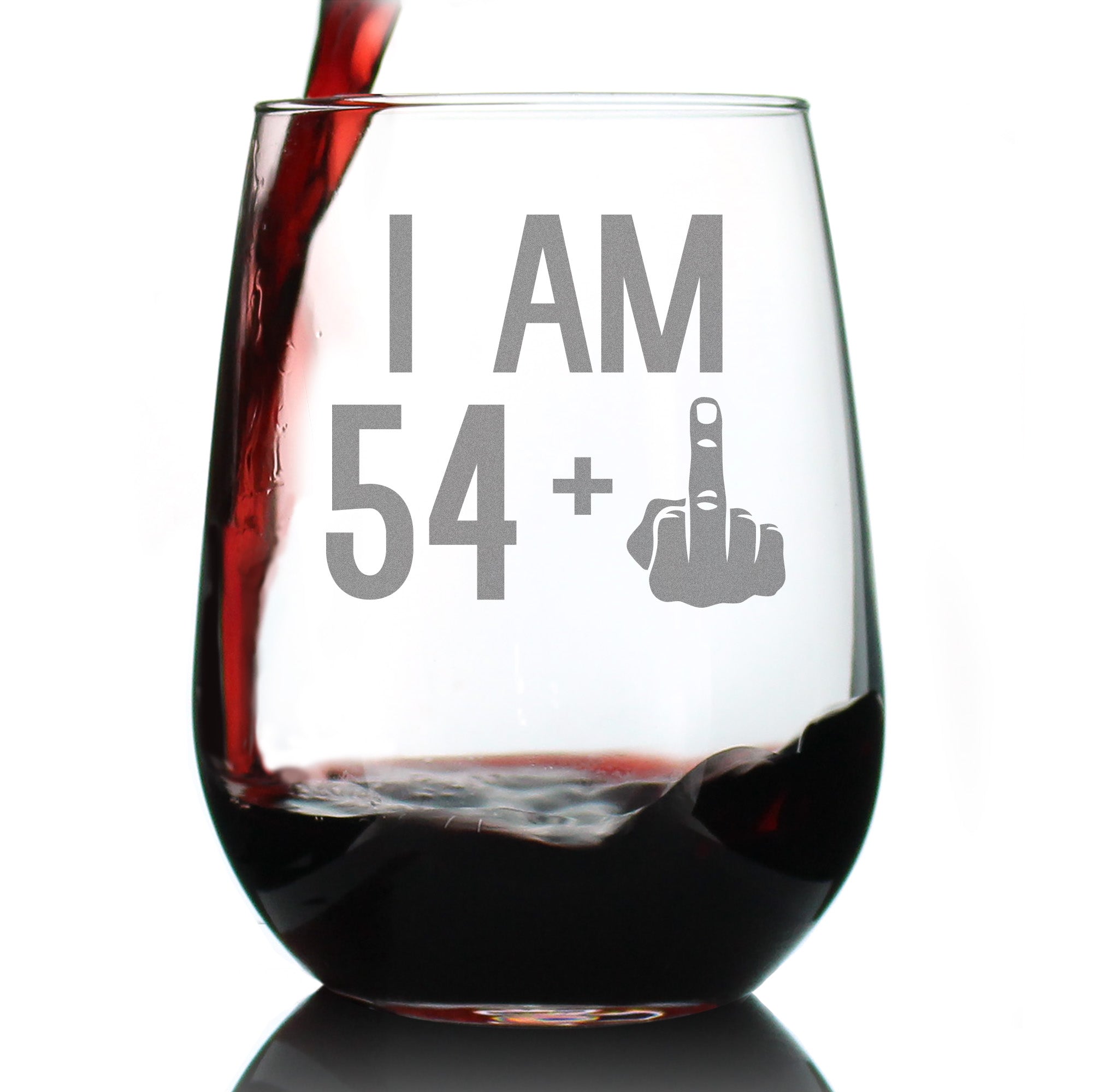 54 + 1 Middle Finger - 55th Birthday Stemless Wine Glass for Women &amp;amp; Men - Cute Funny Wine Gift Idea - Unique Personalized Bday Glasses for Mom, Dad, Friend Turning 55 - Drinking Party Decoration