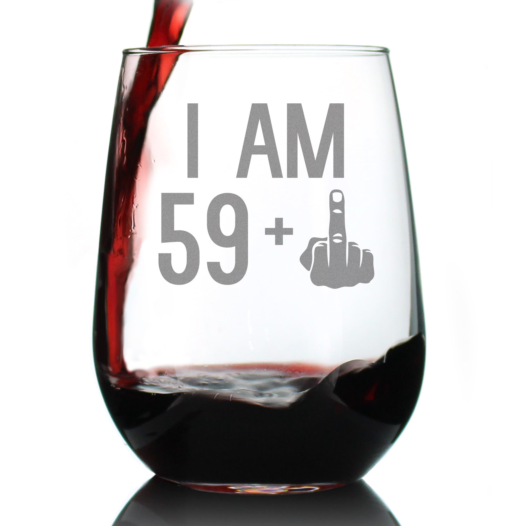 59 + 1 Middle Finger - 60th Birthday Stemless Wine Glass for Women &amp;amp; Men - Cute Funny Wine Gift Idea - Unique Personalized Bday Glasses for Best Friend Turning 60 - Drinking Party Decoration
