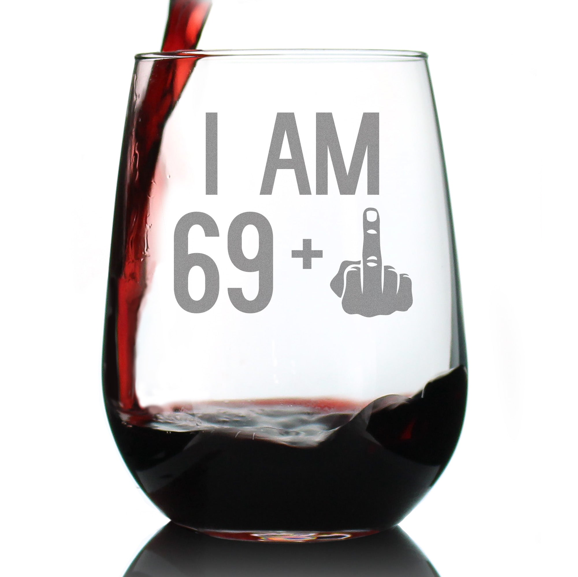 69 + 1 Middle Finger - 70th Birthday Stemless Wine Glass for Women &amp;amp; Men - Cute Funny Wine Gift Idea - Unique Personalized Bday Glasses for Mom, Dad, Friend Turning 70 - Drinking Party Decoration