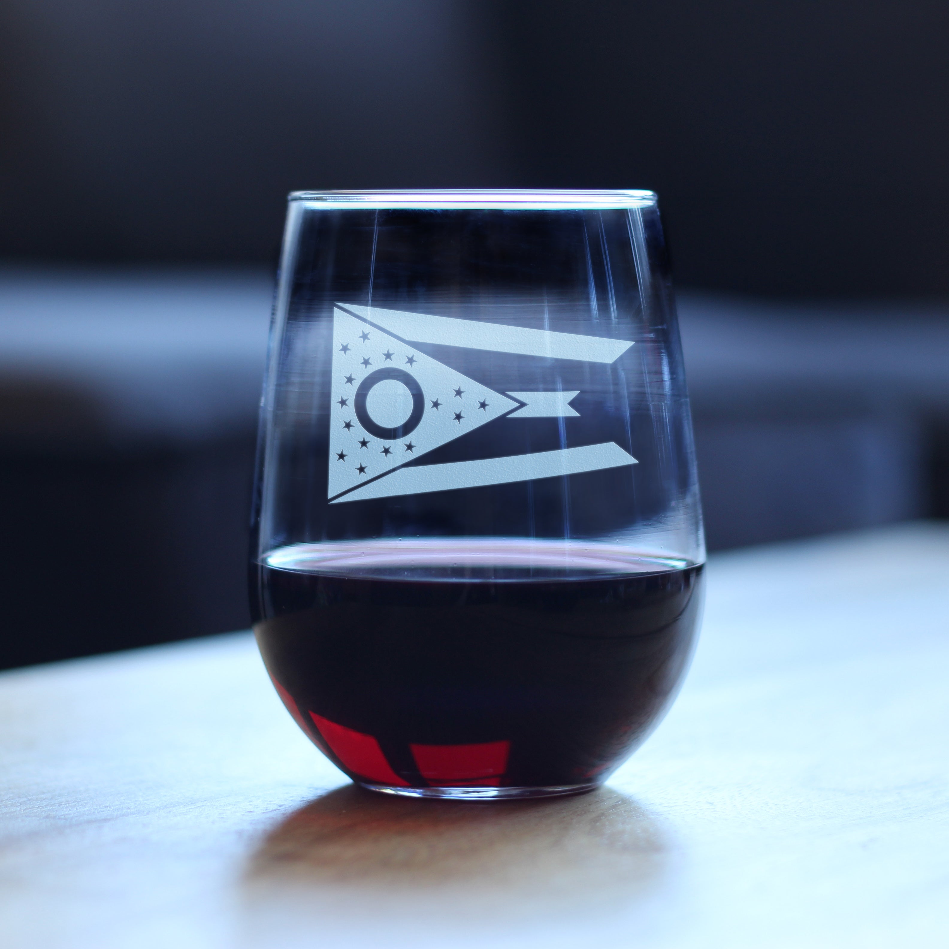 Ohio Flag Stemless Wine Glass - State Themed Drinking Decor and Gifts for Ohioan Women &amp;amp; Men - Large 17 Oz Glasses