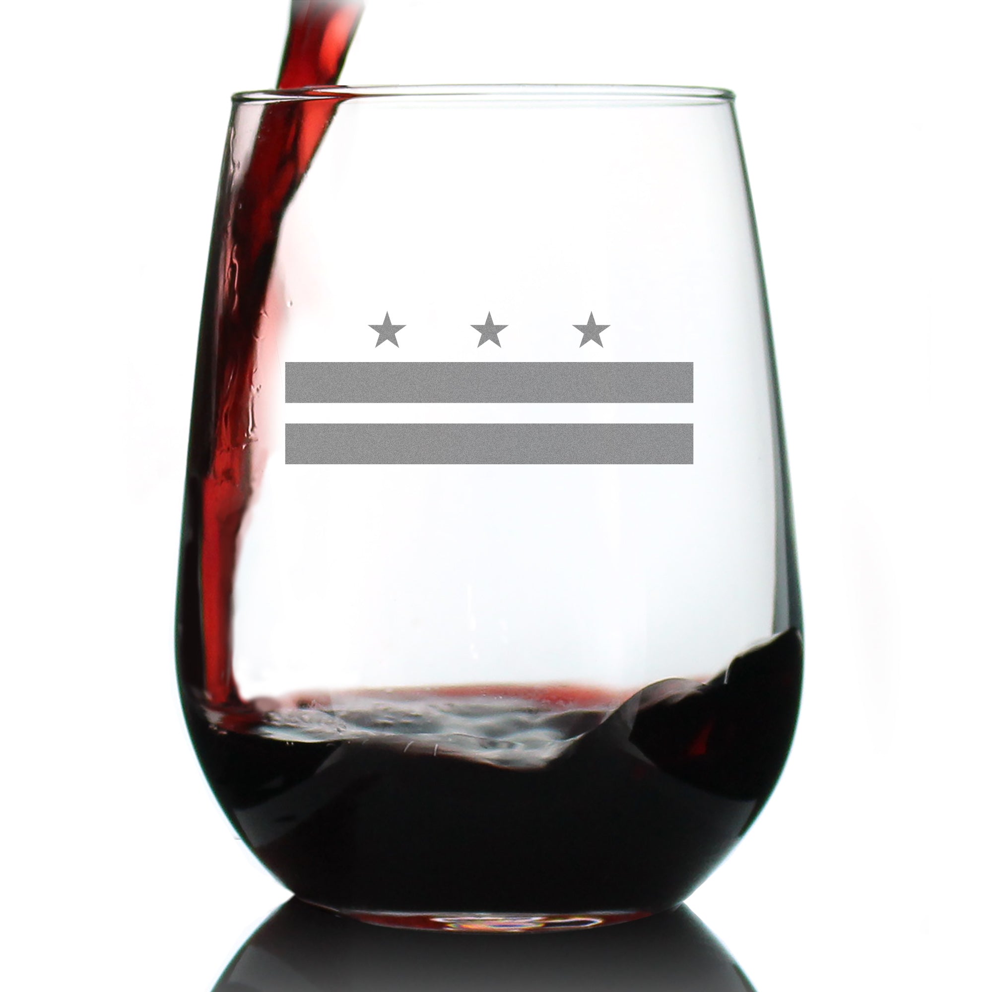 Washington DC Flag Stemless Wine Glass - State Themed Drinking Decor and Gifts for Washingtonian Women &amp;amp; Men - Large 17 Oz Glasses