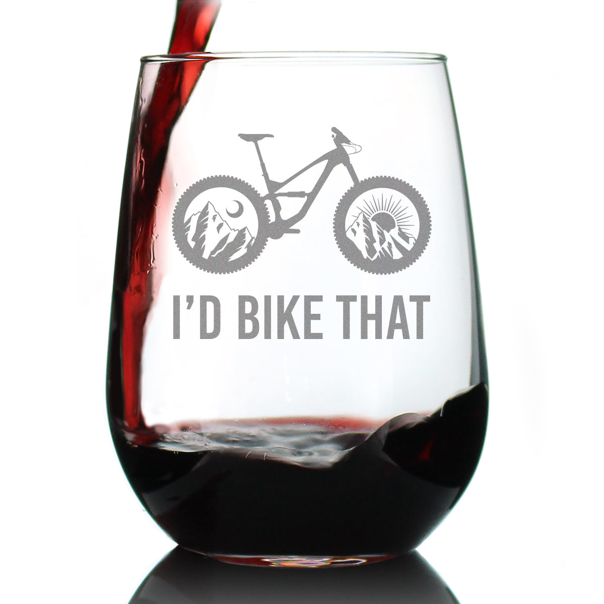 I&amp;#39;d Bike That - Stemless Wine Glass - Bicycle Themed Decor and Gifts for Outdoor Lovers - Large 17 Oz Glasses