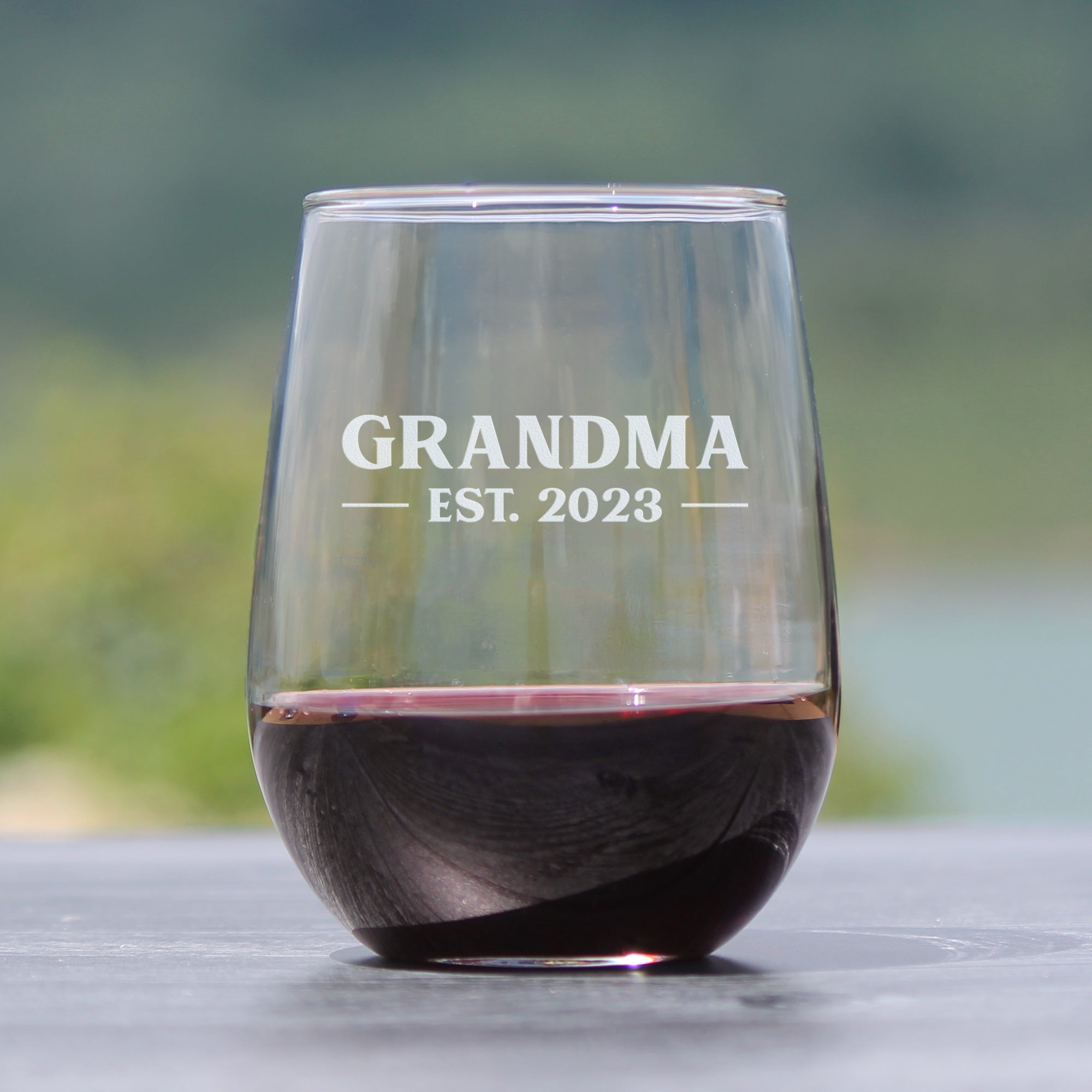 Grandma Est. 2023 - Bold - 17 Ounce Stemless Wine Glass