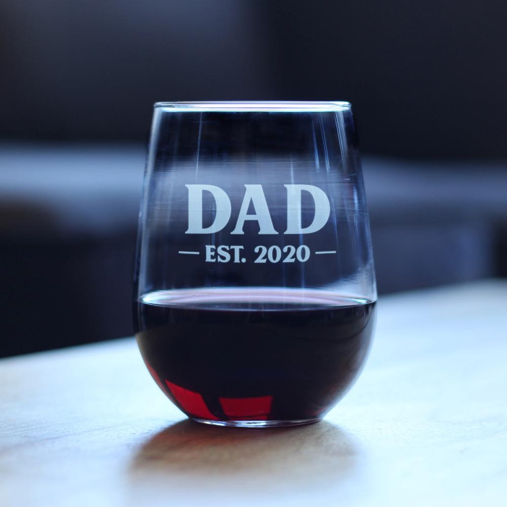 Dad Est. 2020 - Bold - 17 Ounce Stemless Wine Glass