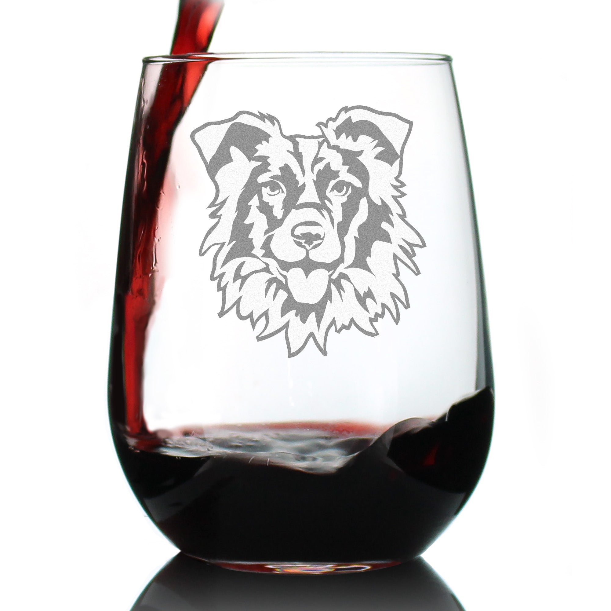 Border Collie Stemless Wine Glass - Cute Dog Themed Décor and Gifts for Moms &amp;amp; Dads of Border Collies - Large 17 Oz