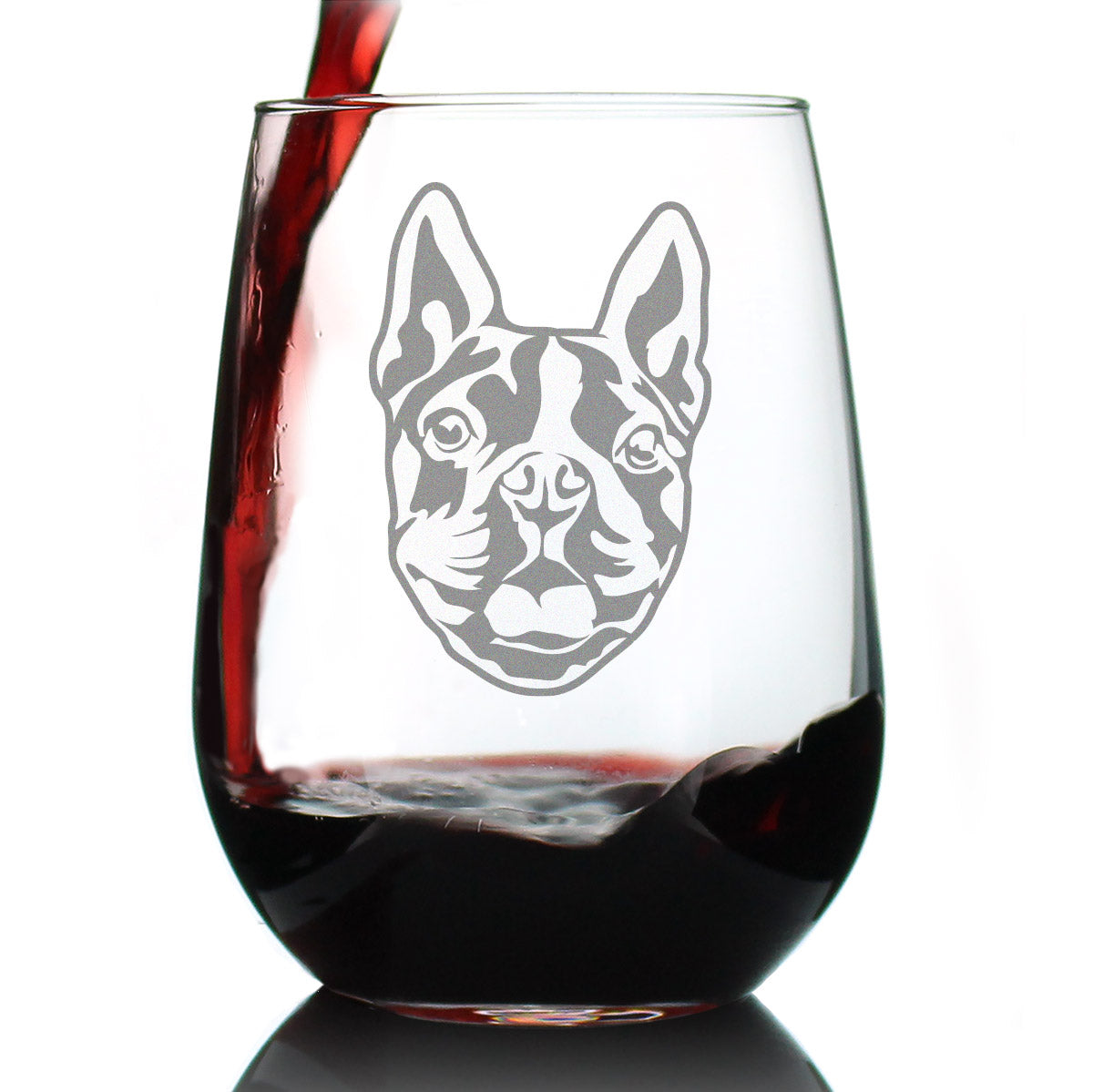 Boston Terrier Face Stemless Wine Glass - Cute Dog Themed Decor and Gifts for Moms &amp;amp; Dads of Boston Terriers - Large 17 Oz