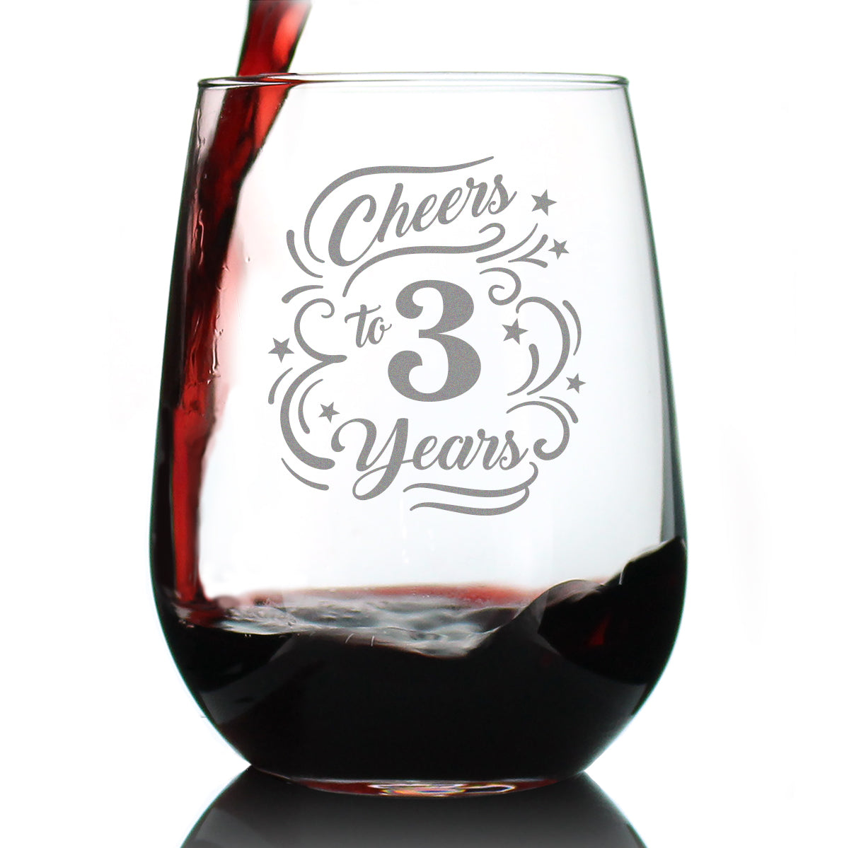 Cheers to 3 Years - Stemless Wine Glass Gifts for Women &amp;amp; Men - 3rd Anniversary Party Decor - Large 17 Oz Glasses