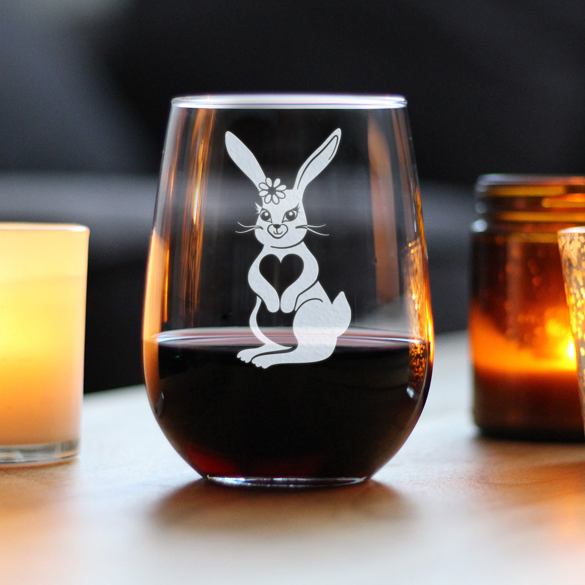 Cute Bunny Rabbit - Stemless Wine Glass - Hand Engraved Gifts for Men &amp;amp; Women That Love Bunnies