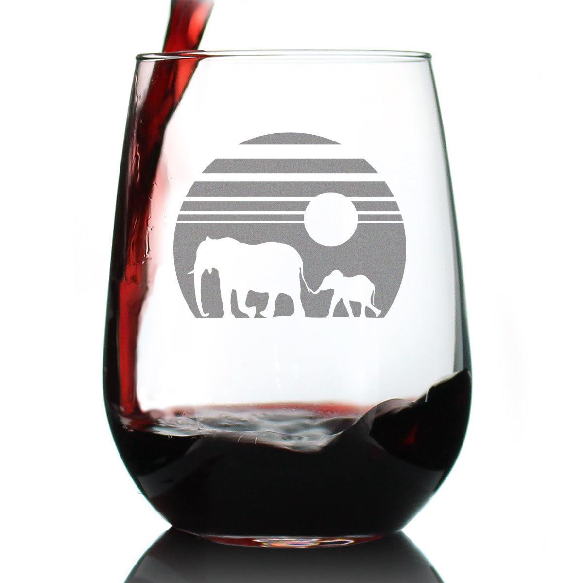 Elephant Sunset - 17 Ounce Stemless Wine Glass