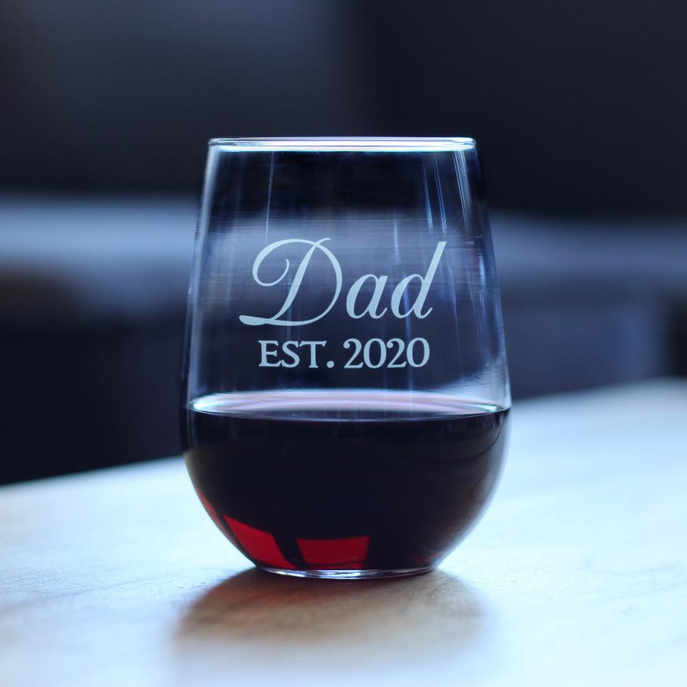 Dad Est. 2020 - 17 Ounce Stemless Wine Glass