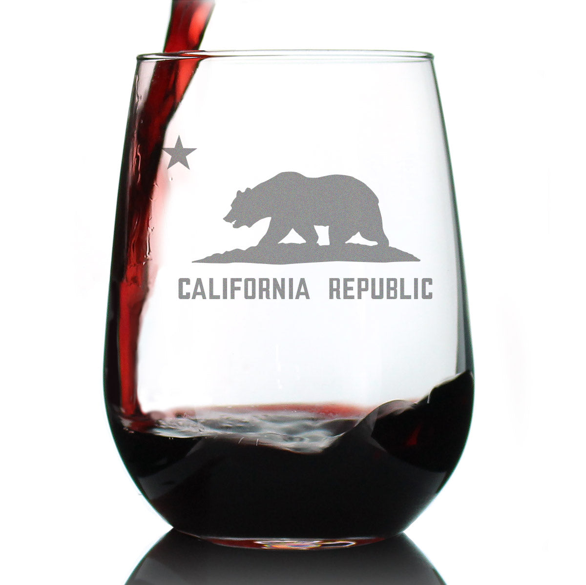 California Flag Stemless Wine Glass - State Themed Drinking Decor and Gifts for Californian Women &amp;amp; Men - Large 17 Oz Glasses