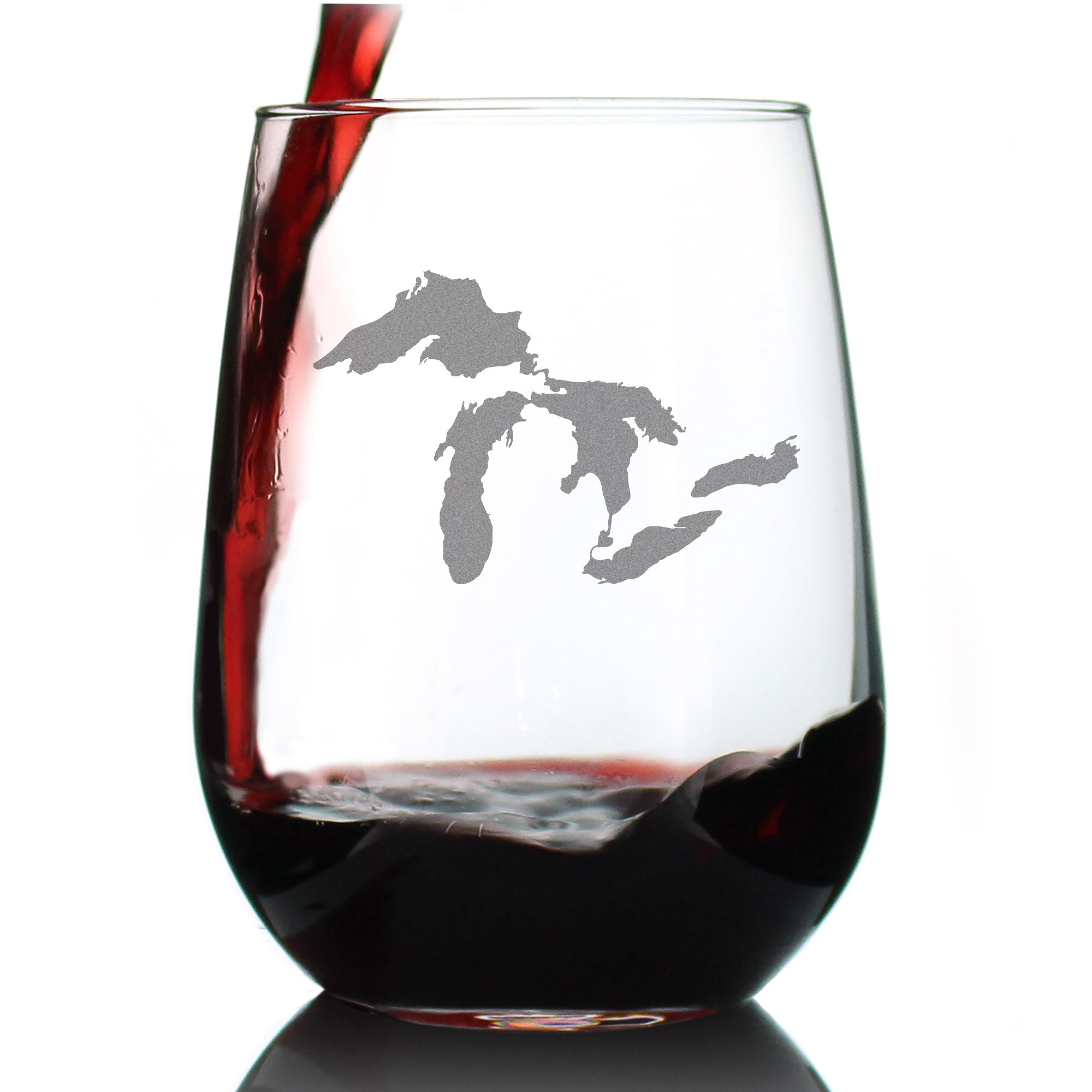 Great Lakes Map Stemless Wine Glass - Large Glasses - Unique Engraved Glassware Art Gifts for Midwestern Women &amp;amp; Men