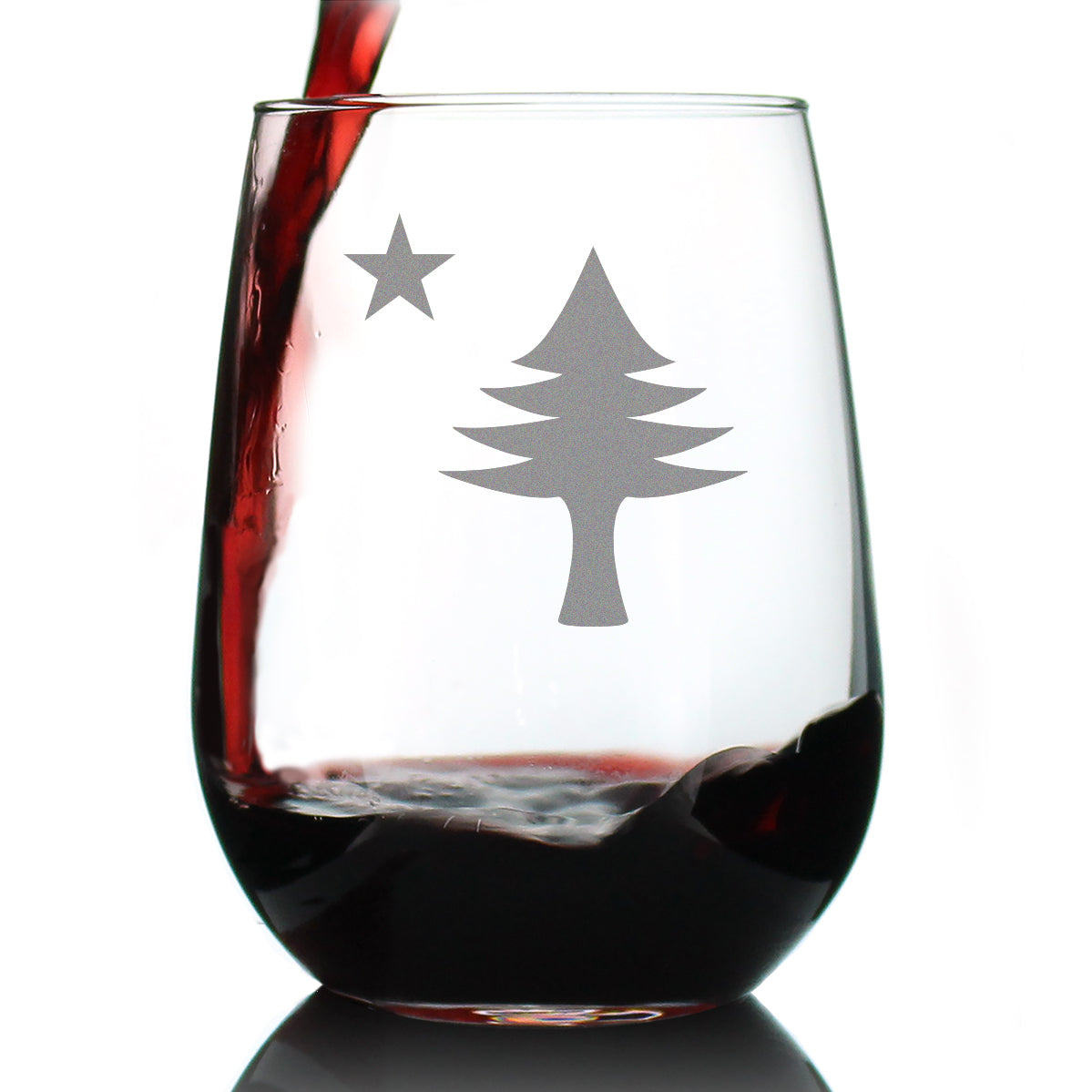 Old Maine Flag Stemless Wine Glass - Original 1901 State of Maine Flag Gifts for Women &amp;amp; Men Mainers - Large Engraved 17 Oz Glasses