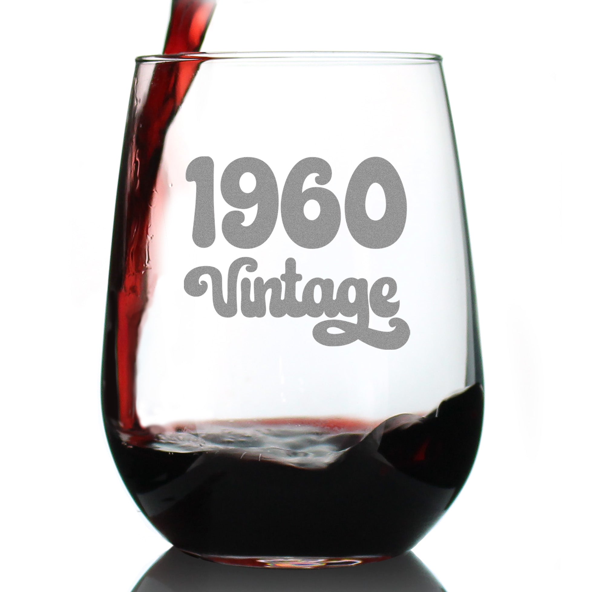 Vintage 1960 - 65th Birthday Stemless Wine Glass Gifts for Women &amp;amp; Men Turning 65 - Bday Party Decor - Large Glasses