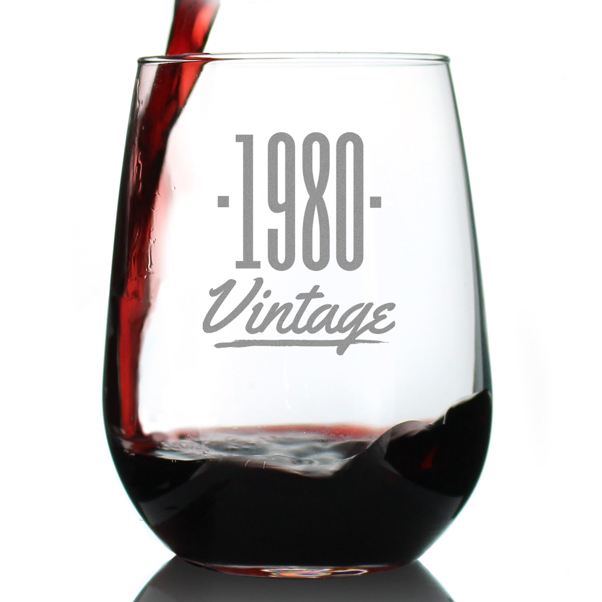 Vintage 1980 - 45th Birthday Stemless Wine Glass Gifts for Women &amp;amp; Men Turning 45 - Bday Party Decor - Large Glasses