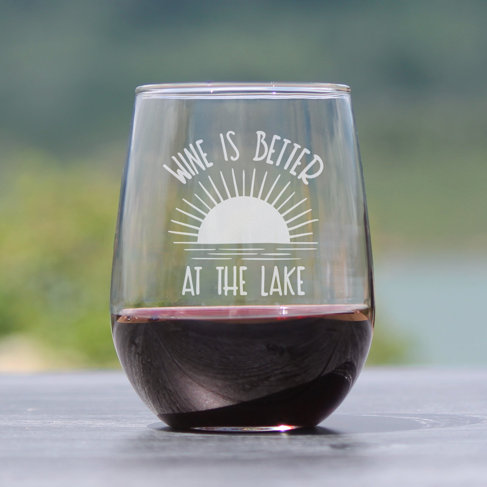 Wine is Better at the Lake - Stemless Wine Glass Gifts for Men &amp; Women - Funny, Cute, Unique Lake House Décor - Large 17 Oz