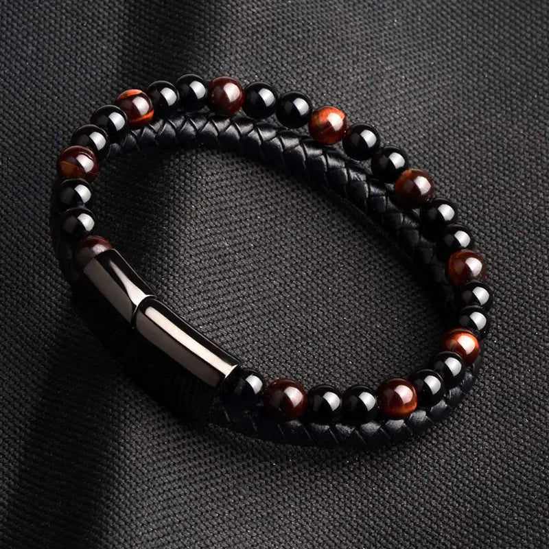 Style Loft Collection Natural Agate Stone Braided Leather Bracelet