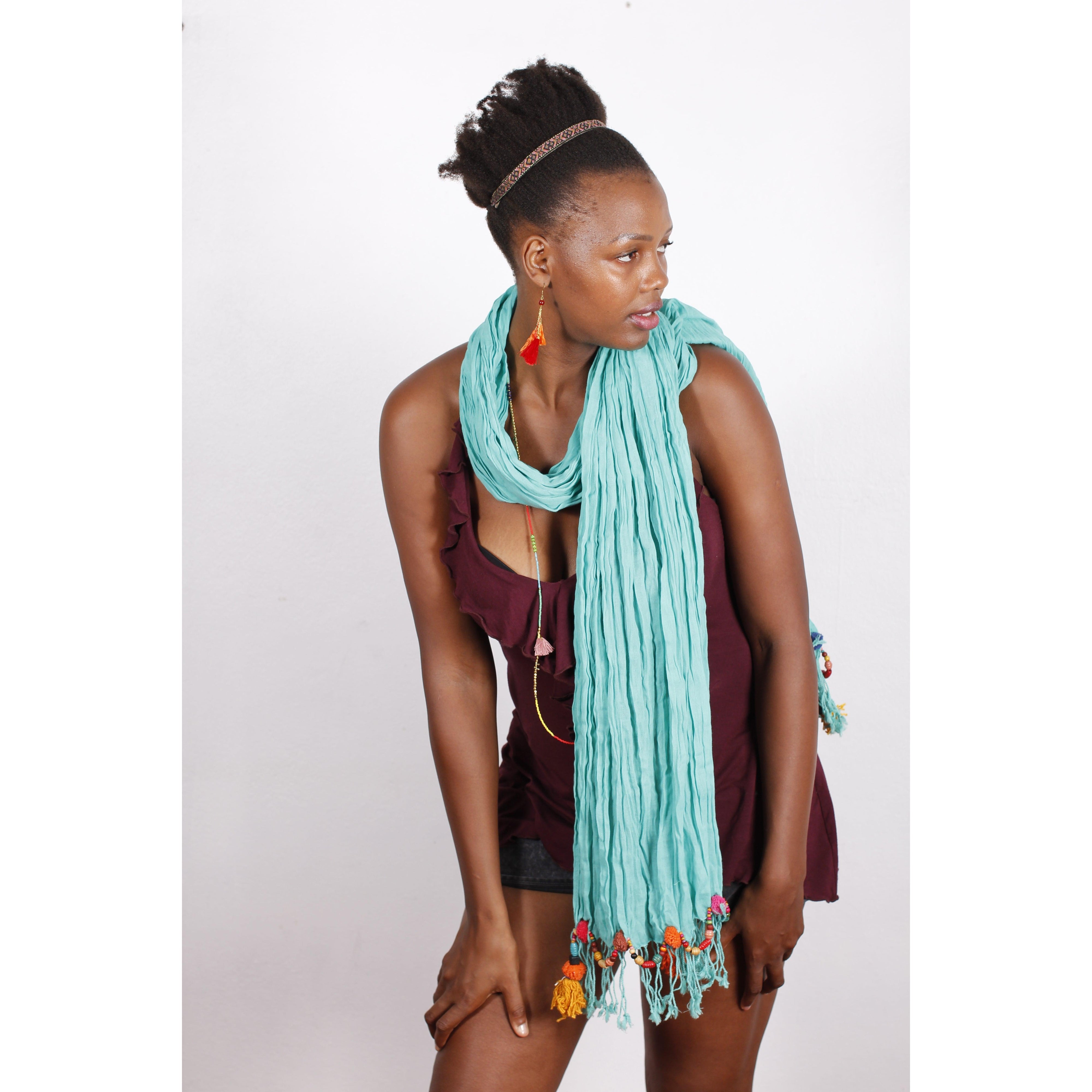 Cotton Pom Pom Sustainably Made Scarf - Thailand