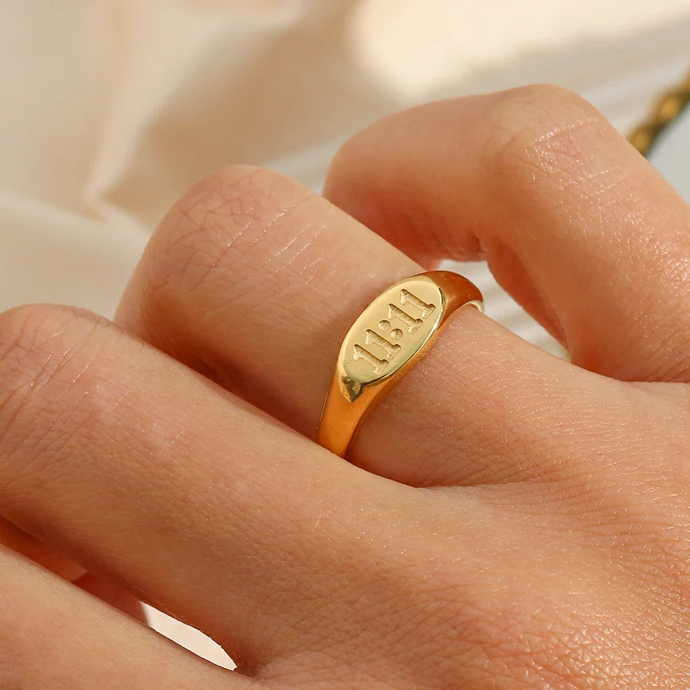 11:11 Angel Number Signet Ring - Elegant Women's Jewelry