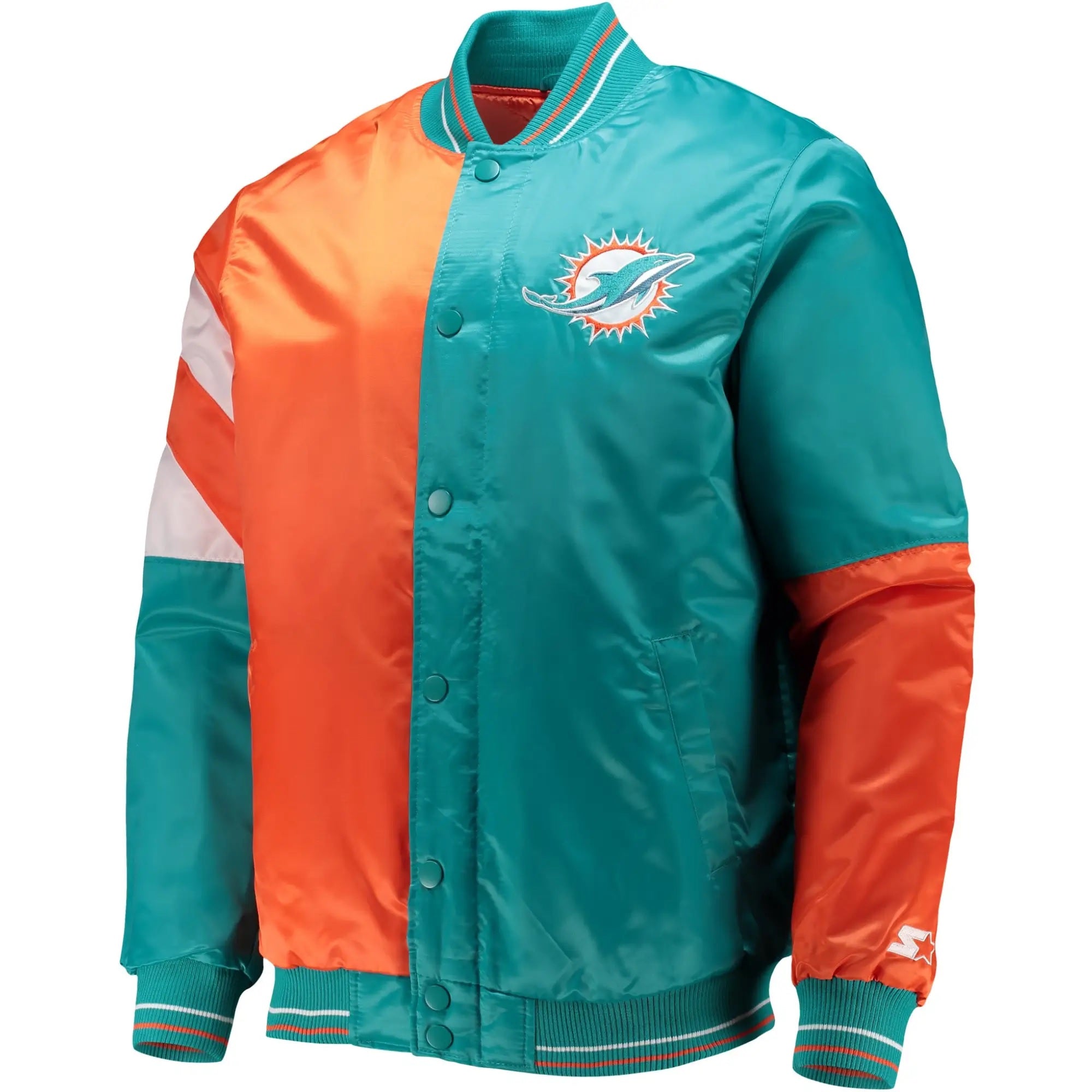 Miami Dolphins Satin Varsity Jacket Aqua and Orange