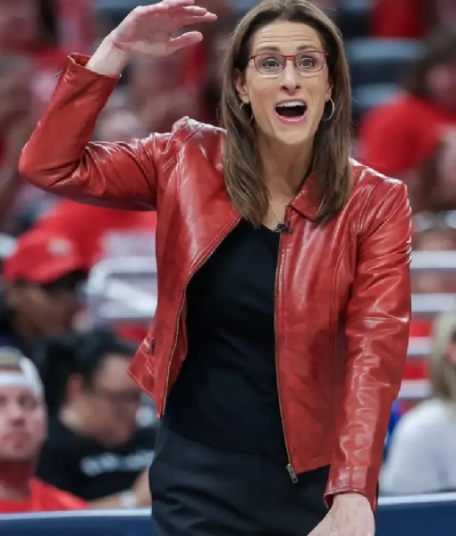 Stephanie White WNBA Playoffs Red Leather Jacket