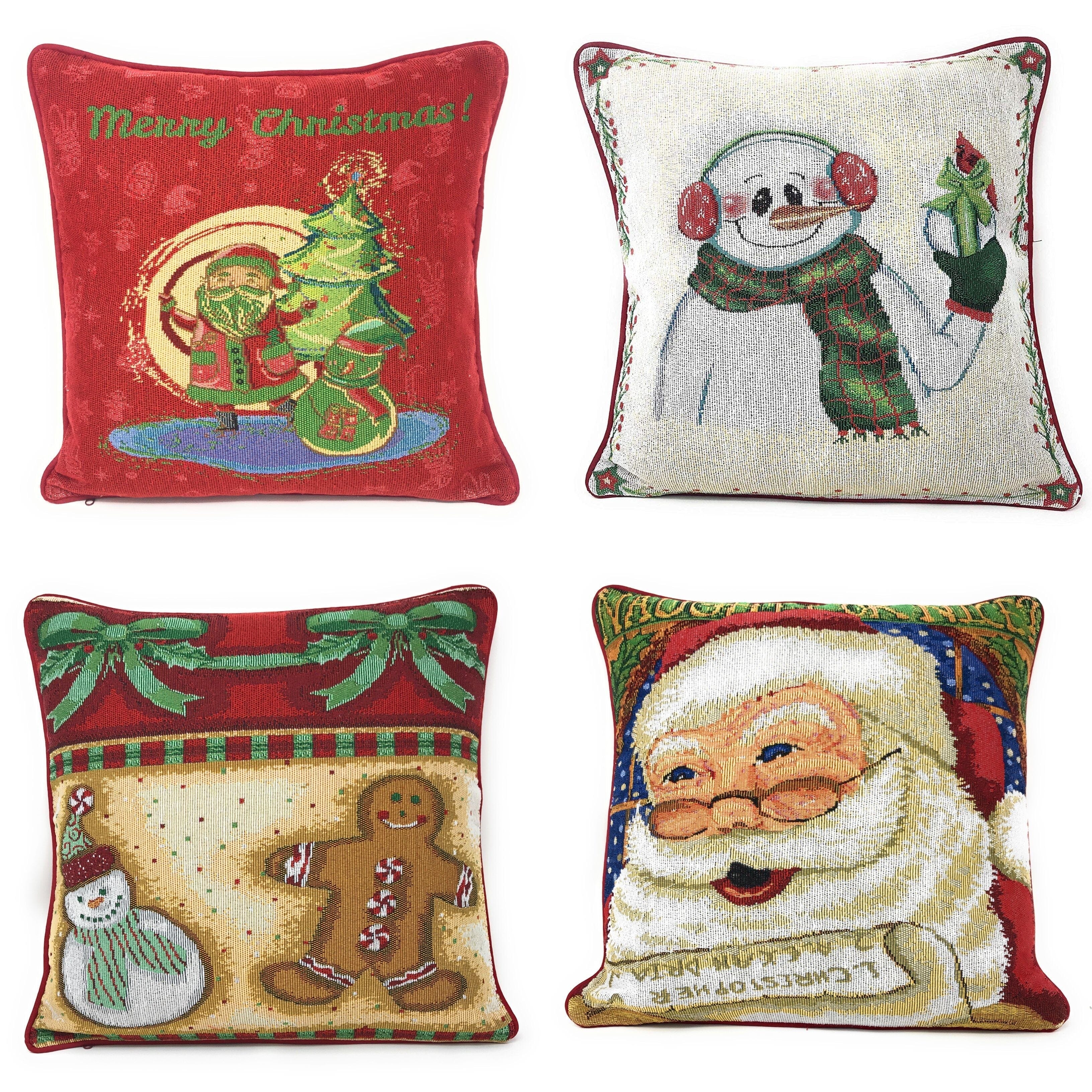 DaDa Bedding Set of 4 Pieces - Magical Santa Snowman Gingerbread Christmas Holiday Tapestry Throw Pillow Covers Bundle Pack - 16&amp;quot; x 16&amp;quot;