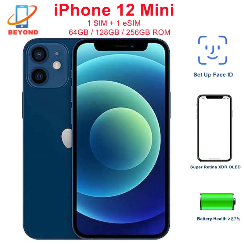 (Refurbished) Apple iPhone 12 Mini 64GB 128GB 256GB ROM 4GB RAM 5.4&amp;quot; Genuine OLED A14 Face ID NFC Original 5G