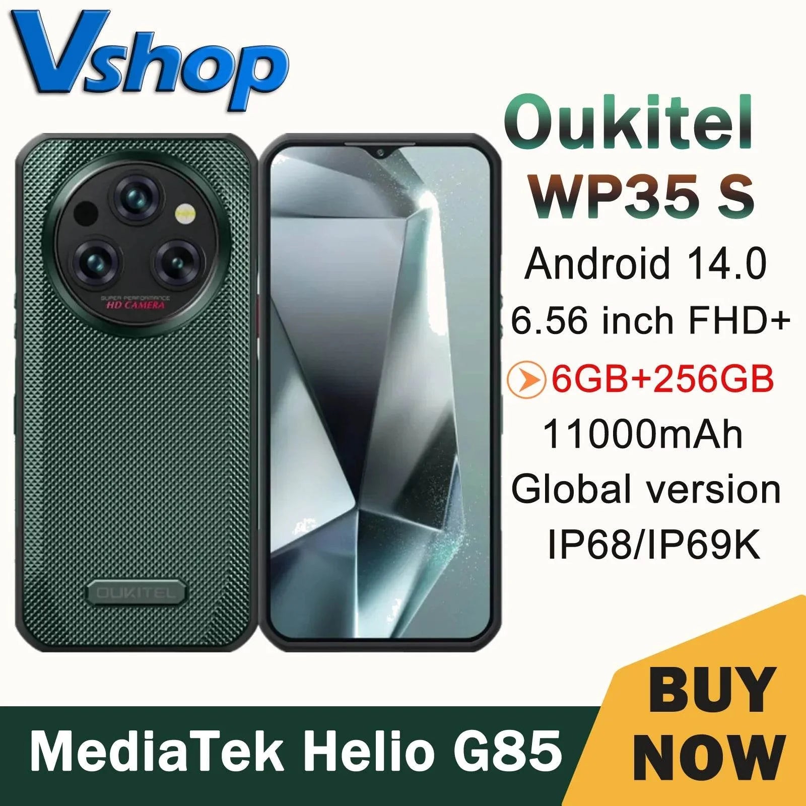 Oukitel WP35 S Rugged Phone 6GB+256GB 6.56&amp;#39;&amp;#39; 11000mAh Android 14 NFC OTG 4G Smartphone