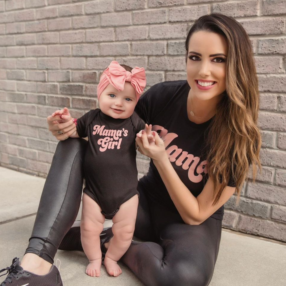 Retro Mama + Mama&amp;#39;s Girl - Set of 2 Shirts  - BLACK w/ PINK DESIGNS