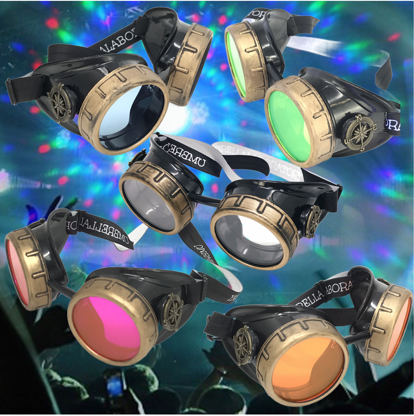 Steampunk Aviator Goggles music festival diffraction lenses