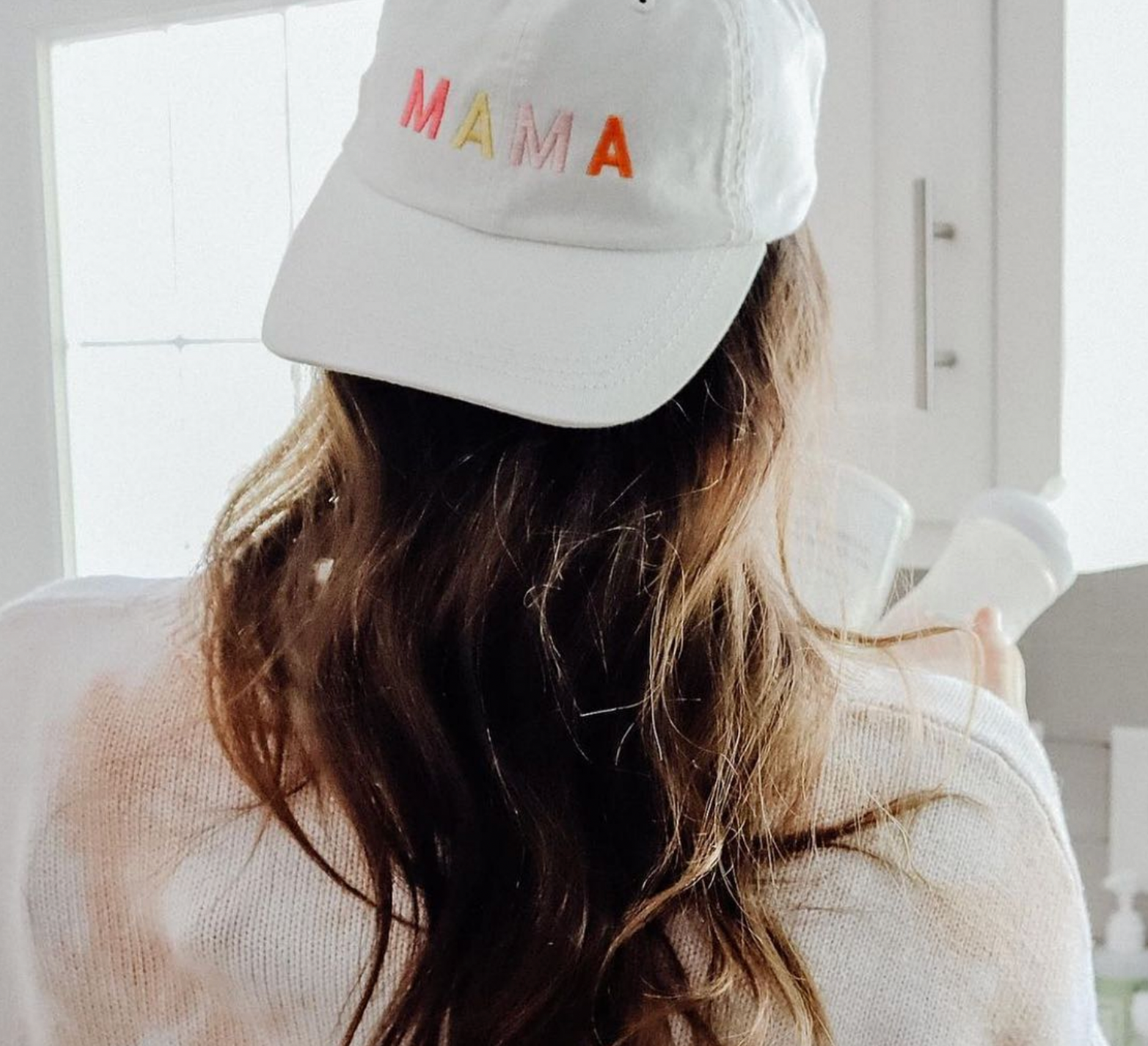 M A M A -  White w/ Multicolor Letters - Adult Baseball Cap