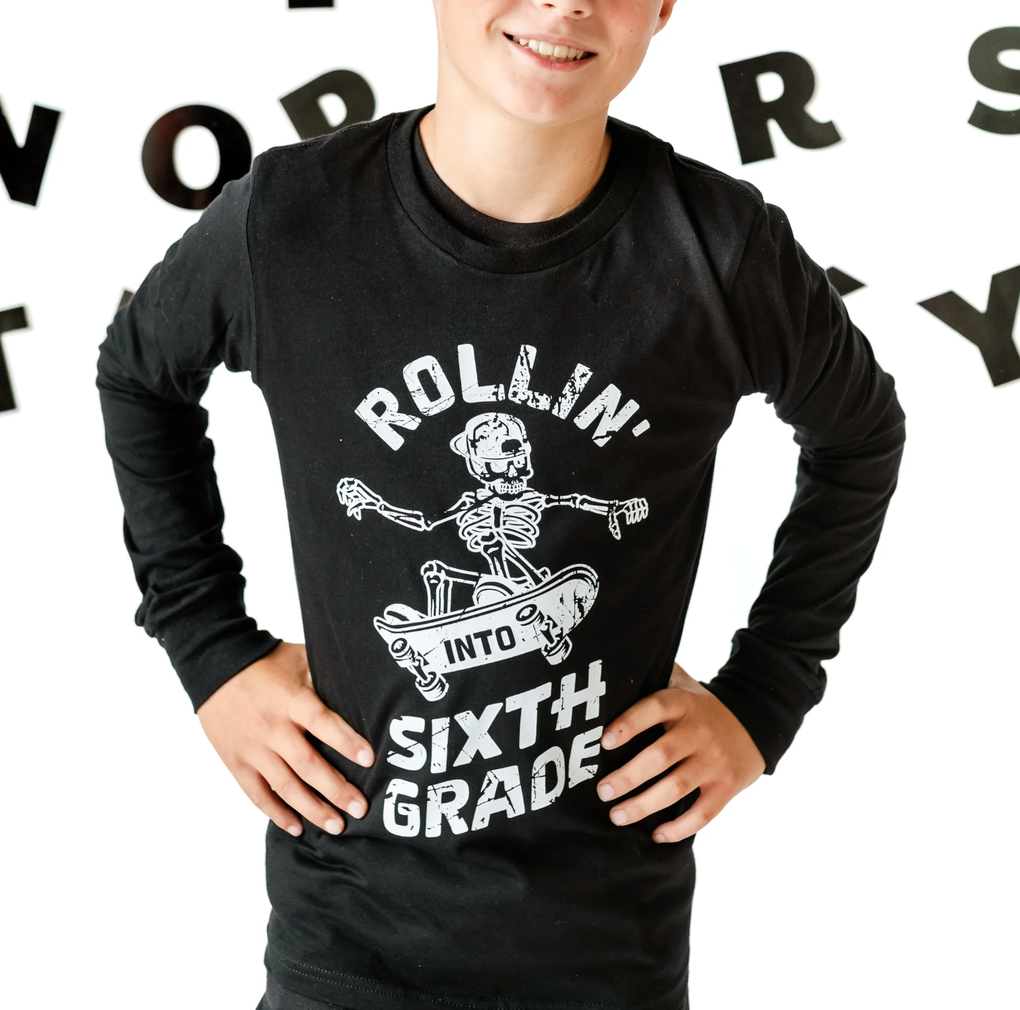 Skateboarding Skelly - Rollin&amp;#39; Into (Choose Your Grade) - Child Long Sleeve Tee