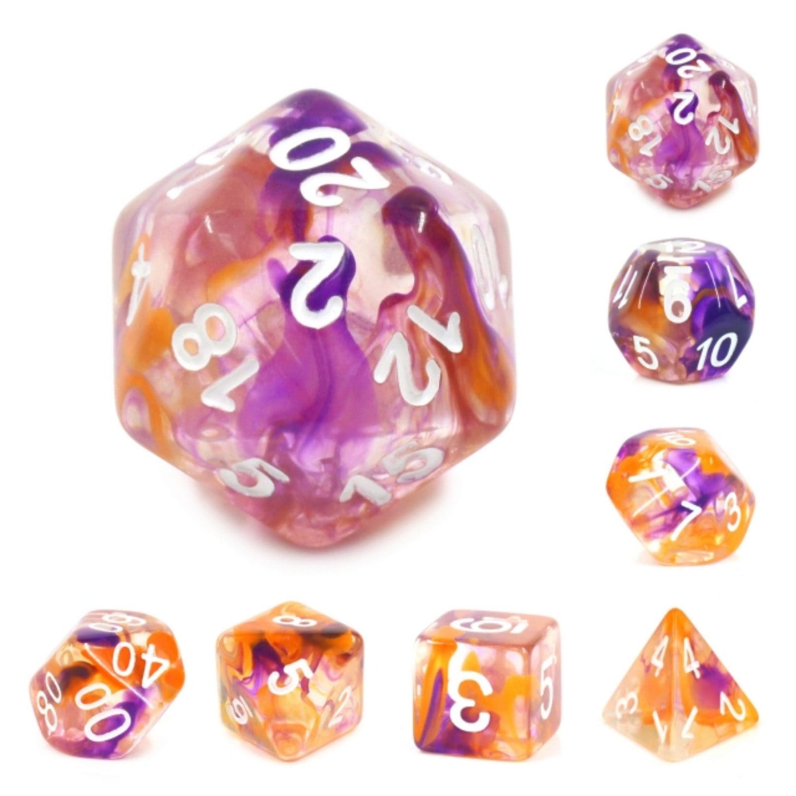 Purple &amp;amp; Orange Swirl Dice RPG Dice Set