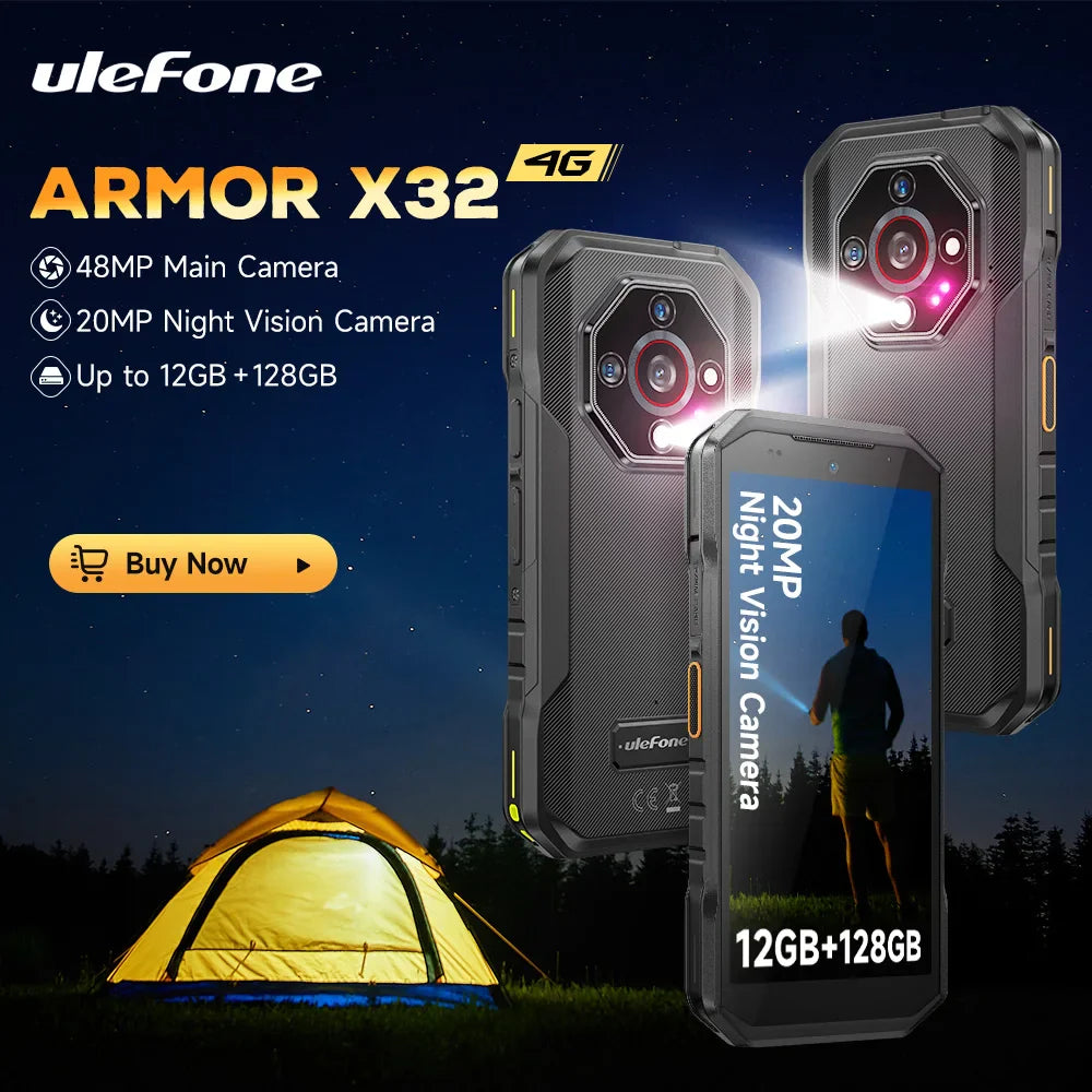 Ulefone Armor X32 4G Rugged Phone Android 14 Waterproof Smartphone 12GB RAM, 128GB ROM NFC Night Mobile Phone Global Version