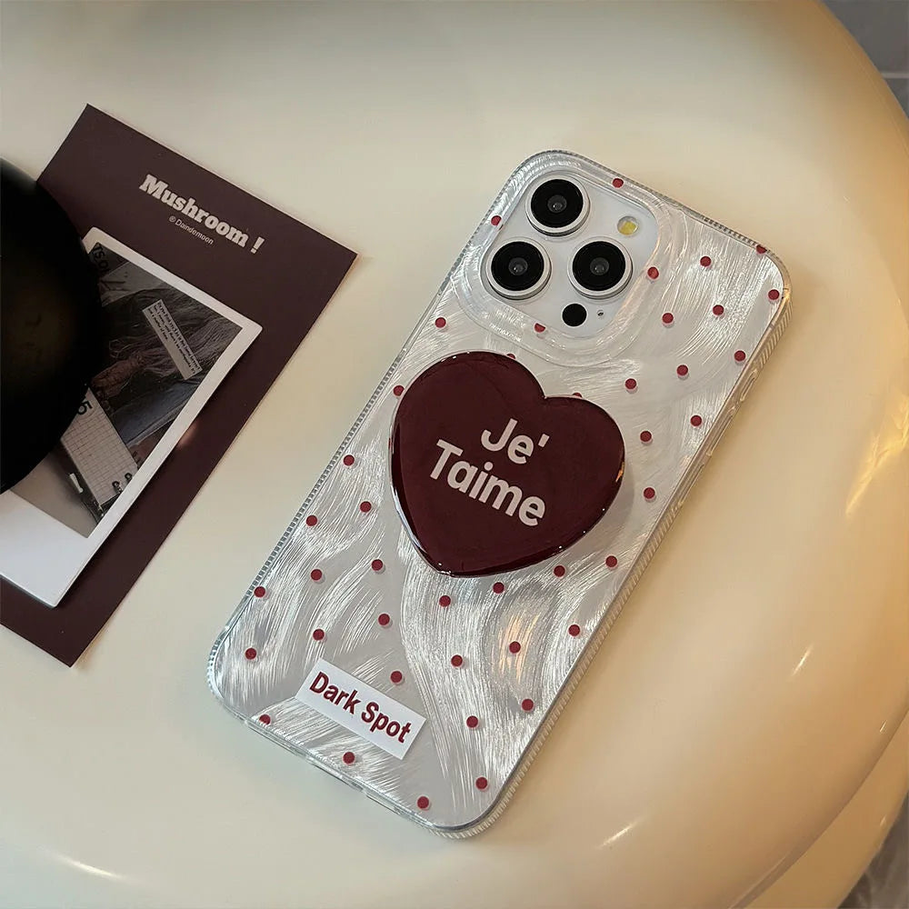 Black Red Heart Grip Tok Stand Holder Dazzling Laser Phone Case