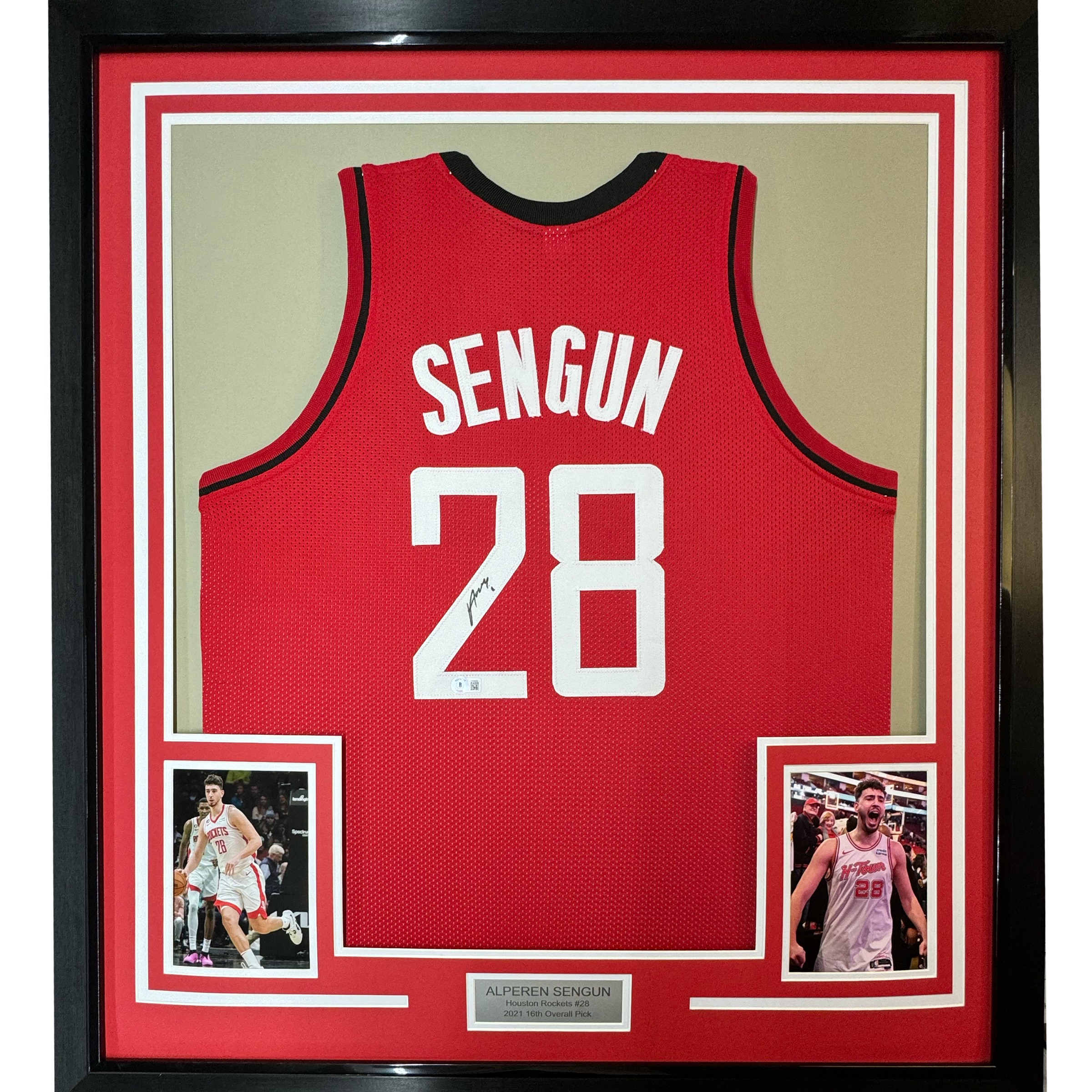 Framed Autographed/Signed Alperen Sengun 35x39 Houston Red Basketball Jersey Beckett BAS COA