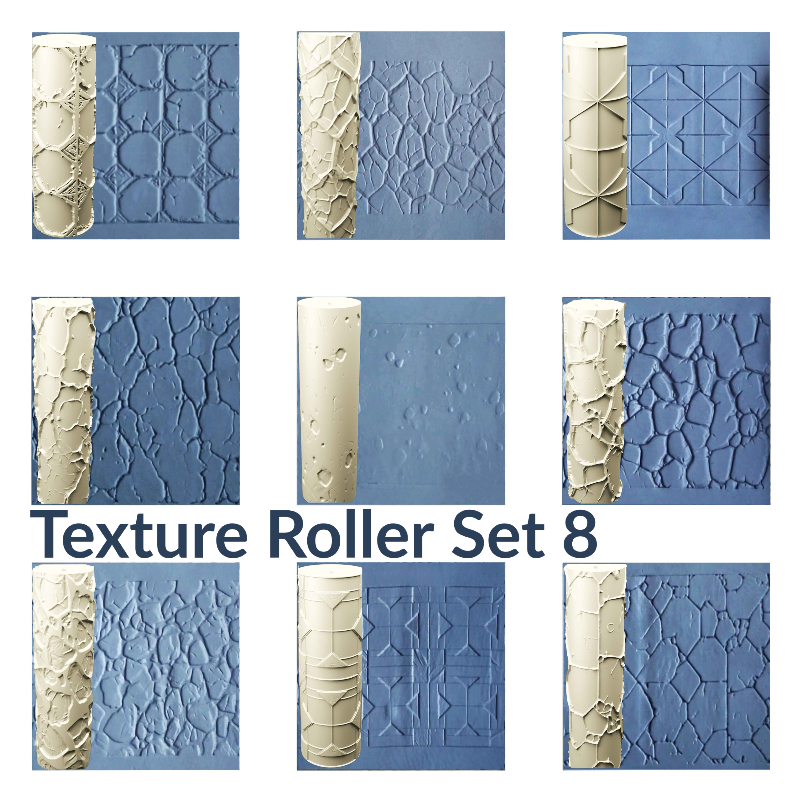 Cobblestone and Tile Texture Roller, 4 Inches Tall, Clay texture roller Seamless Design art craft diorama STL Loot Factory (Set 8)
