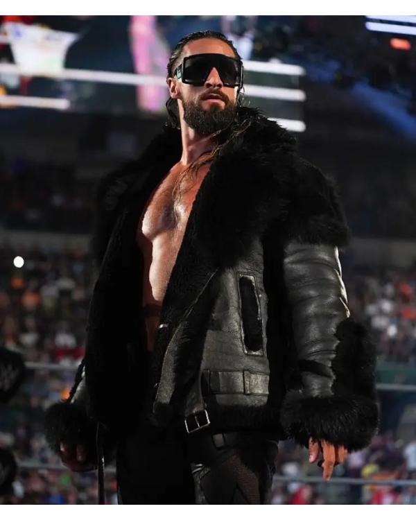 Seth Rollins Monday Night RAW Black Leather Fur Jacket