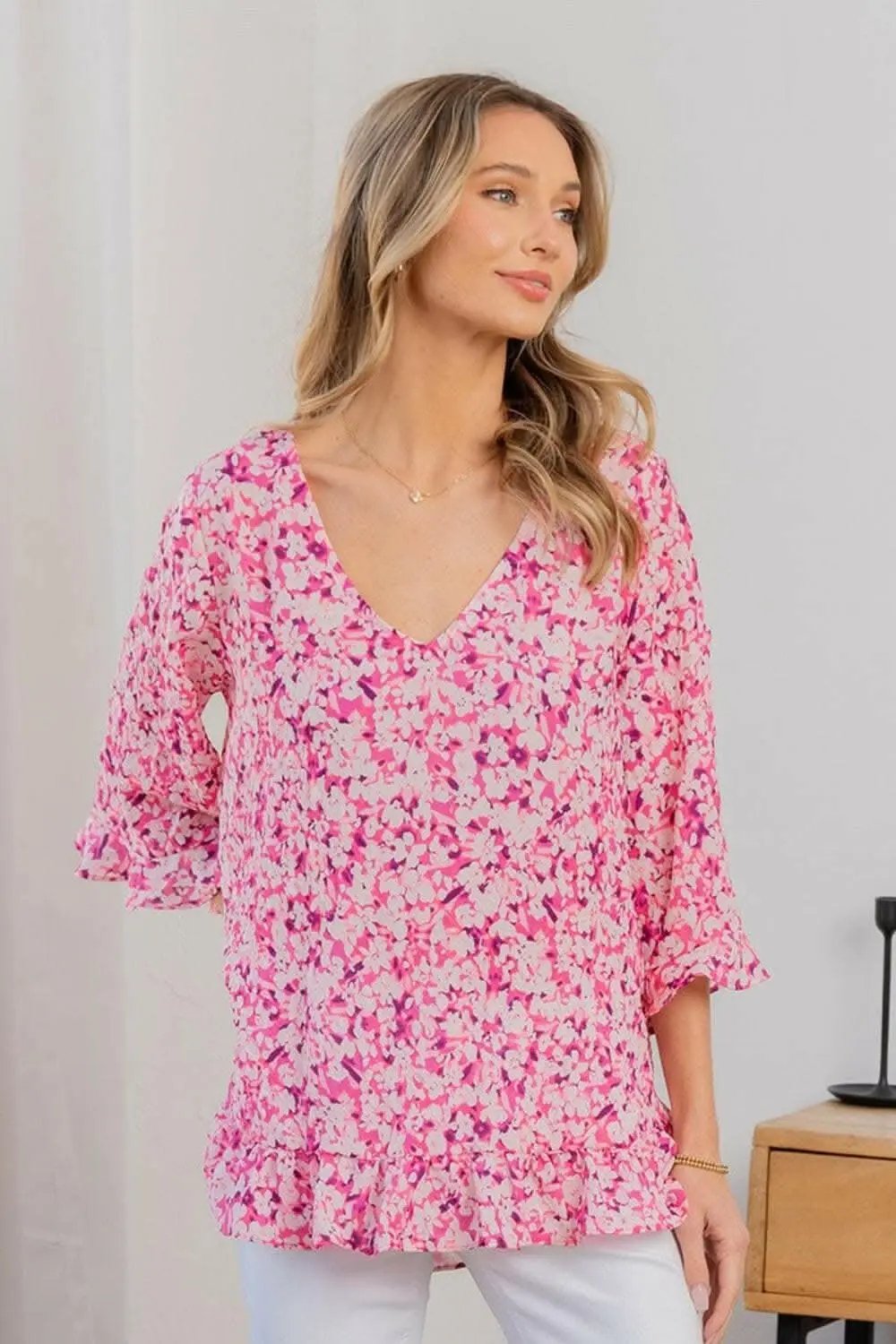 just arrived - Sew In Love Full Size Floral V-Neck Flounce Sle