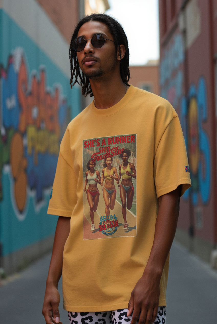 She&amp;#39;s a Runner, She&amp;#39;s a TrackStar Oversized Faded T-shirt