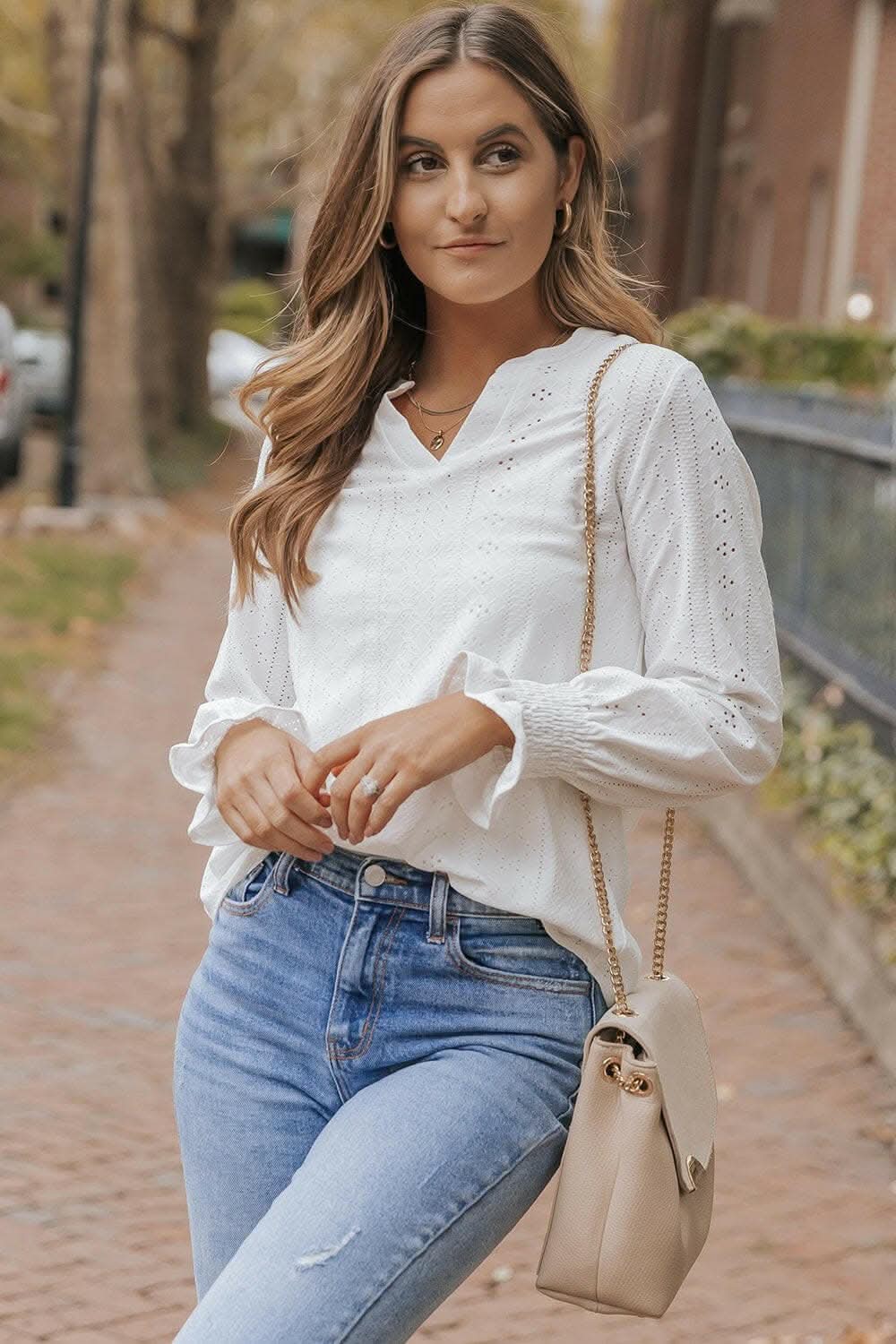 Sheer flounce sleeve blouse